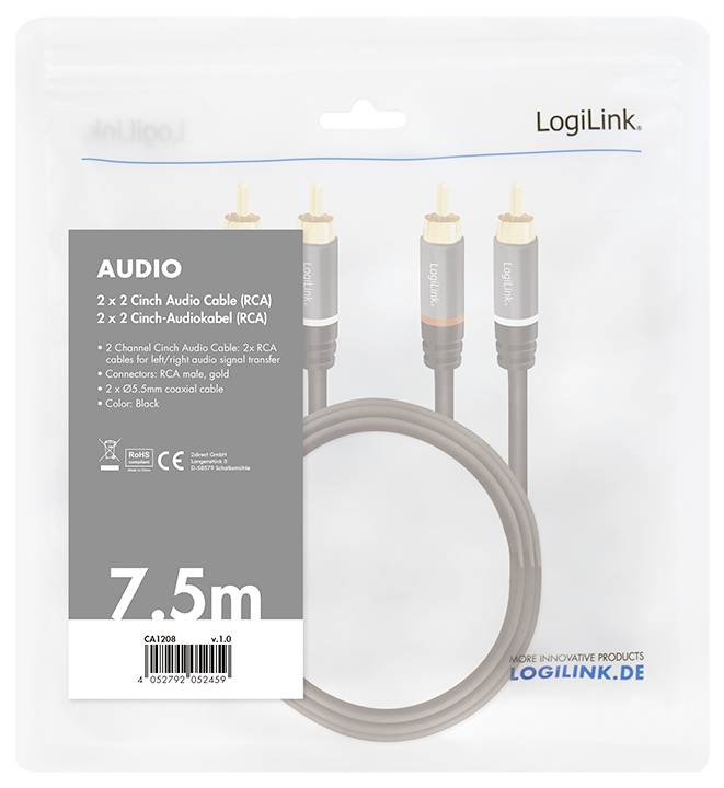 LogiLink CA1208 Cinch Audio Anschlusskabel 7.5m Schwarz Geschirmt, Farbcodiert