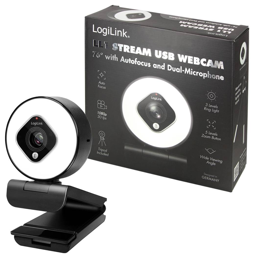 LogiLink UA0384 Full HD-Webcam Klemm-Halterung, Mikrofon