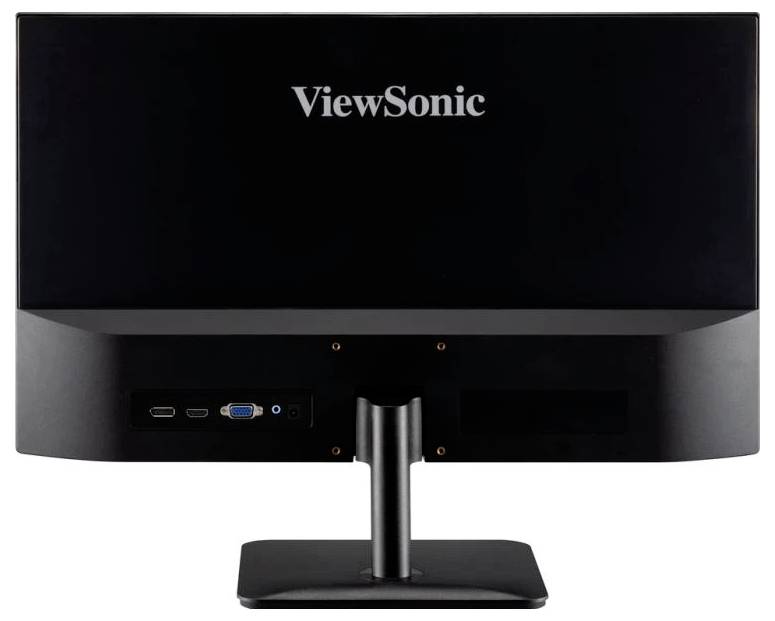 Rückansicht eines schwarzen ViewSonic-Computermonitors mit Anschlüssen für HDMI, VGA und Stromversorgung.