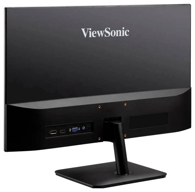 Rückansicht eines ViewSonic-Monitors mit Anschlüssen, einschließlich HDMI, DisplayPort und einem USB-Anschluss.