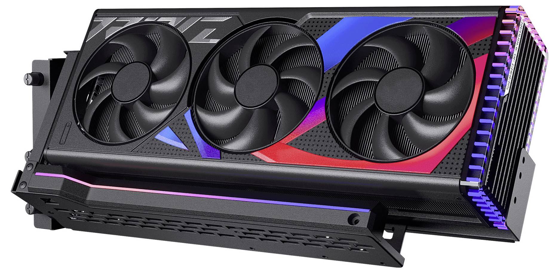 Eine hochleistungs-Grafikkarte mit drei Kühlventilatoren und RGB-Beleuchtung, entwickelt für verbesserte Gaming- und Computing-Erfahrungen.