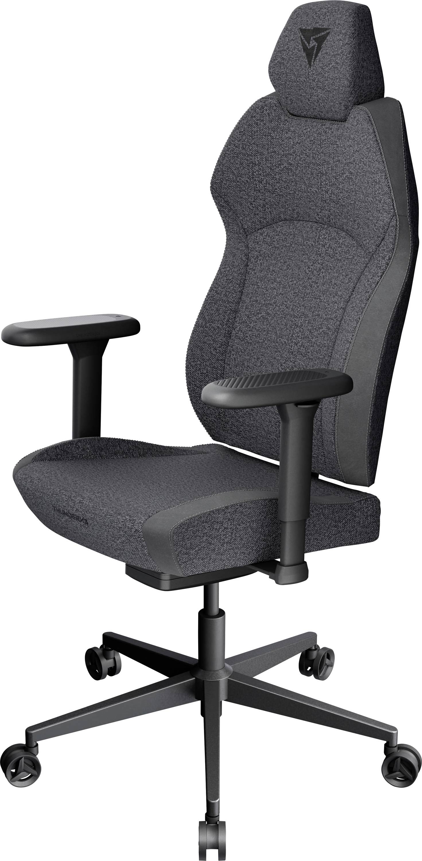 Verstellbarer ergonomischer Bürostuhl mit hoher Rückenlehne, Armlehnen und Laufrollen. Geeignet für Gaming oder Büronutzung.