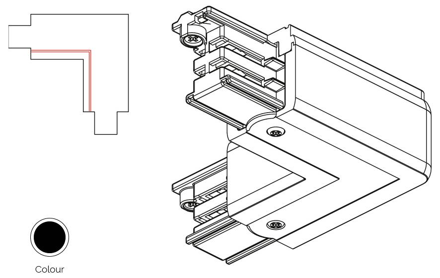 Diagramm einer Eckverzapfung für Fensterrahmen, mit Querschnitts- und 3D-Ansichten. Enthält eine Farbpalette mit der Beschriftung „Farbe