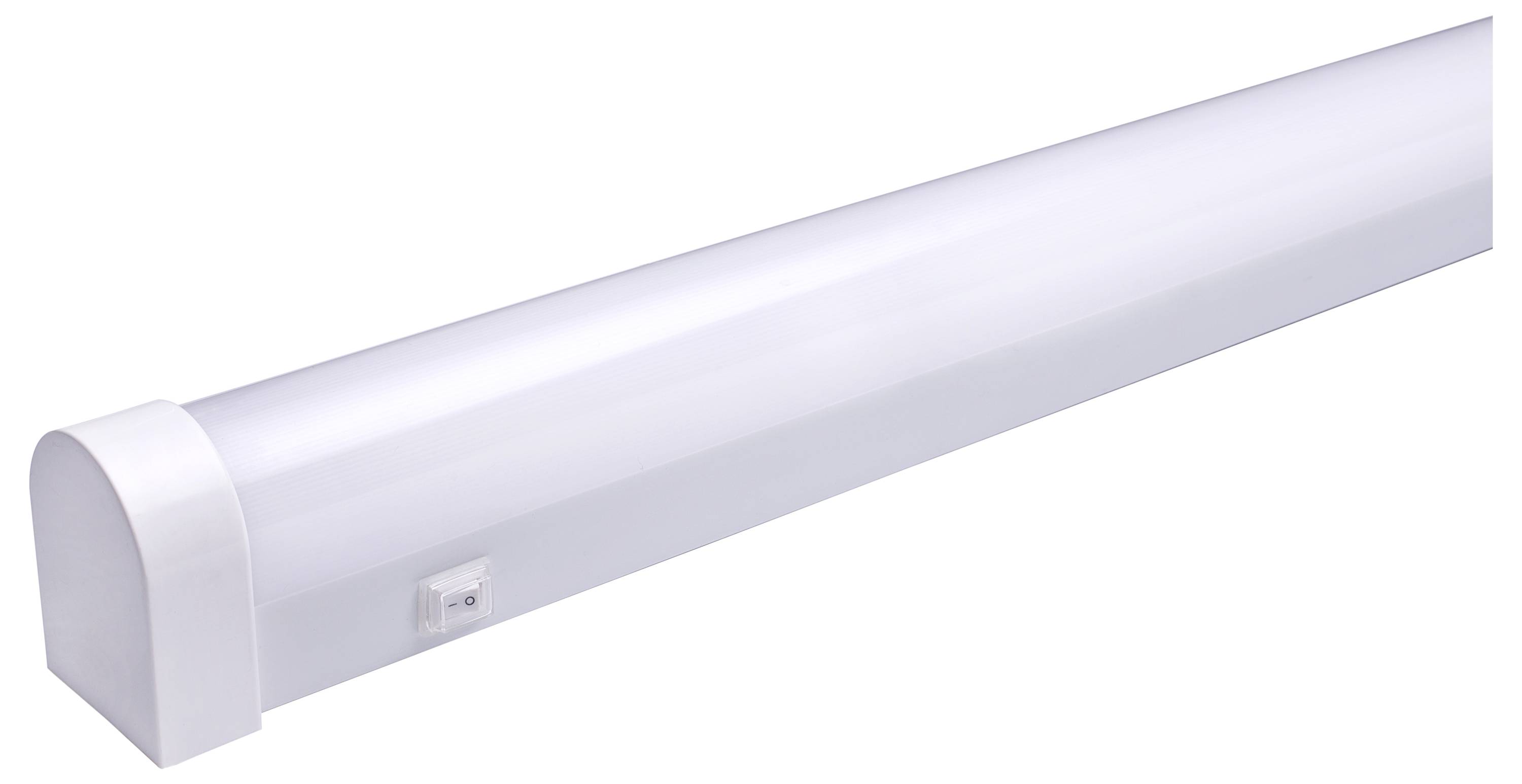 Weiße LED-Röhrenleuchte mit rechteckiger Form und einem Schalter an der Seite.