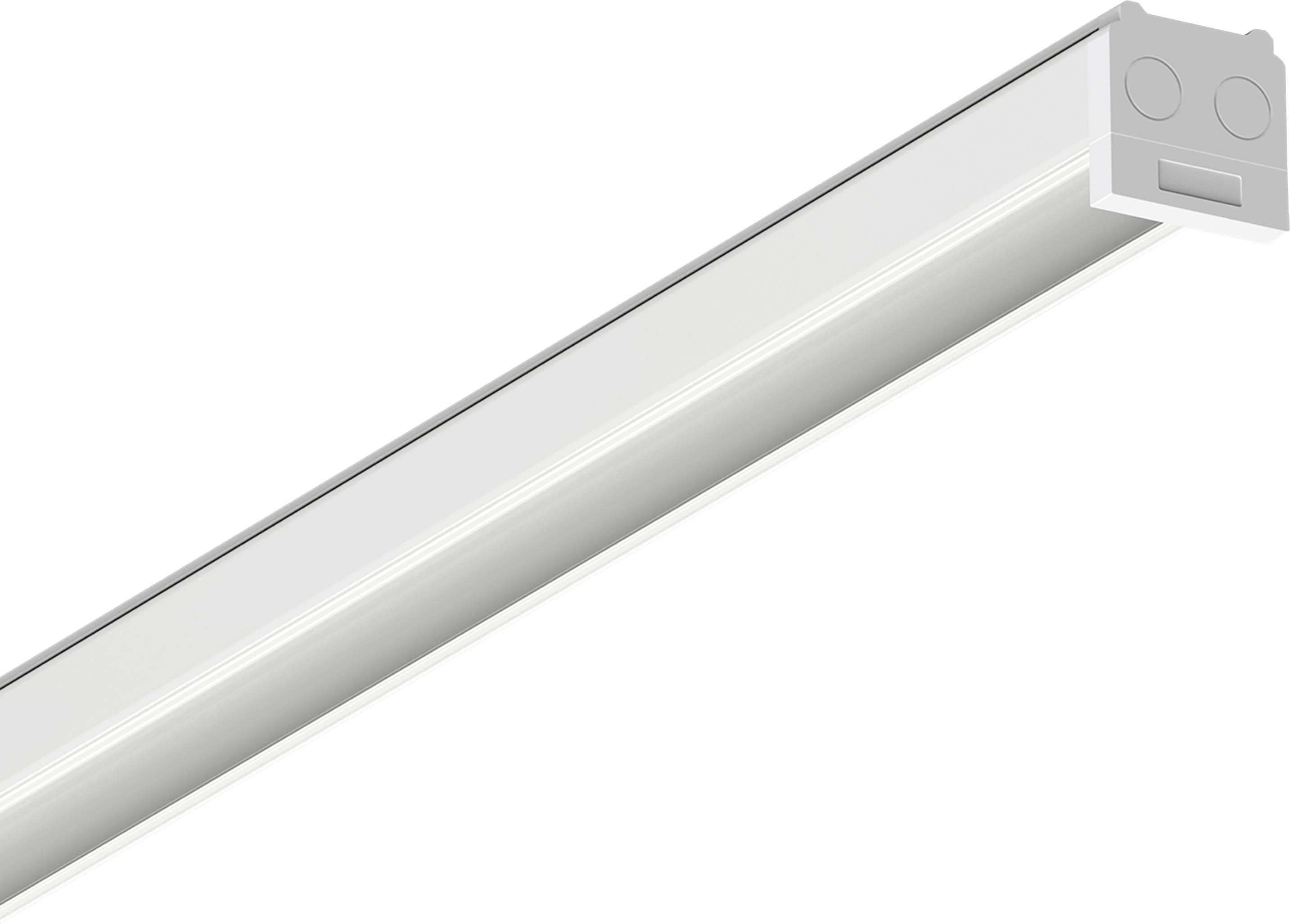 Eine LED-Streifenleuchte mit einer langen, schmalen Bauweise. Sie verfügt über ein Metallgehäuse und strahlt helles, gleichmäßiges Licht aus, die sich ideal für Deckenbeleuchtung eignet.