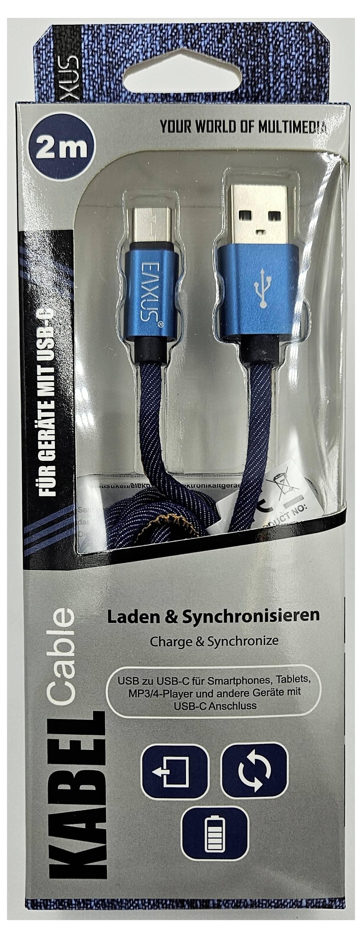 Eaxus USB-Ladekabel USB-A Stecker, USB-C® Stecker 2m Blau 77701