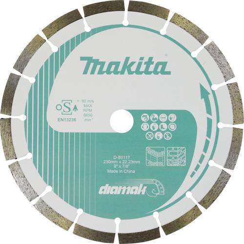 Makita D-80117 Diamanttrennscheibe Durchmesser 230 mm Bohrungs-Ø 22.23 mm Beton, Ziegel, Kalksandst