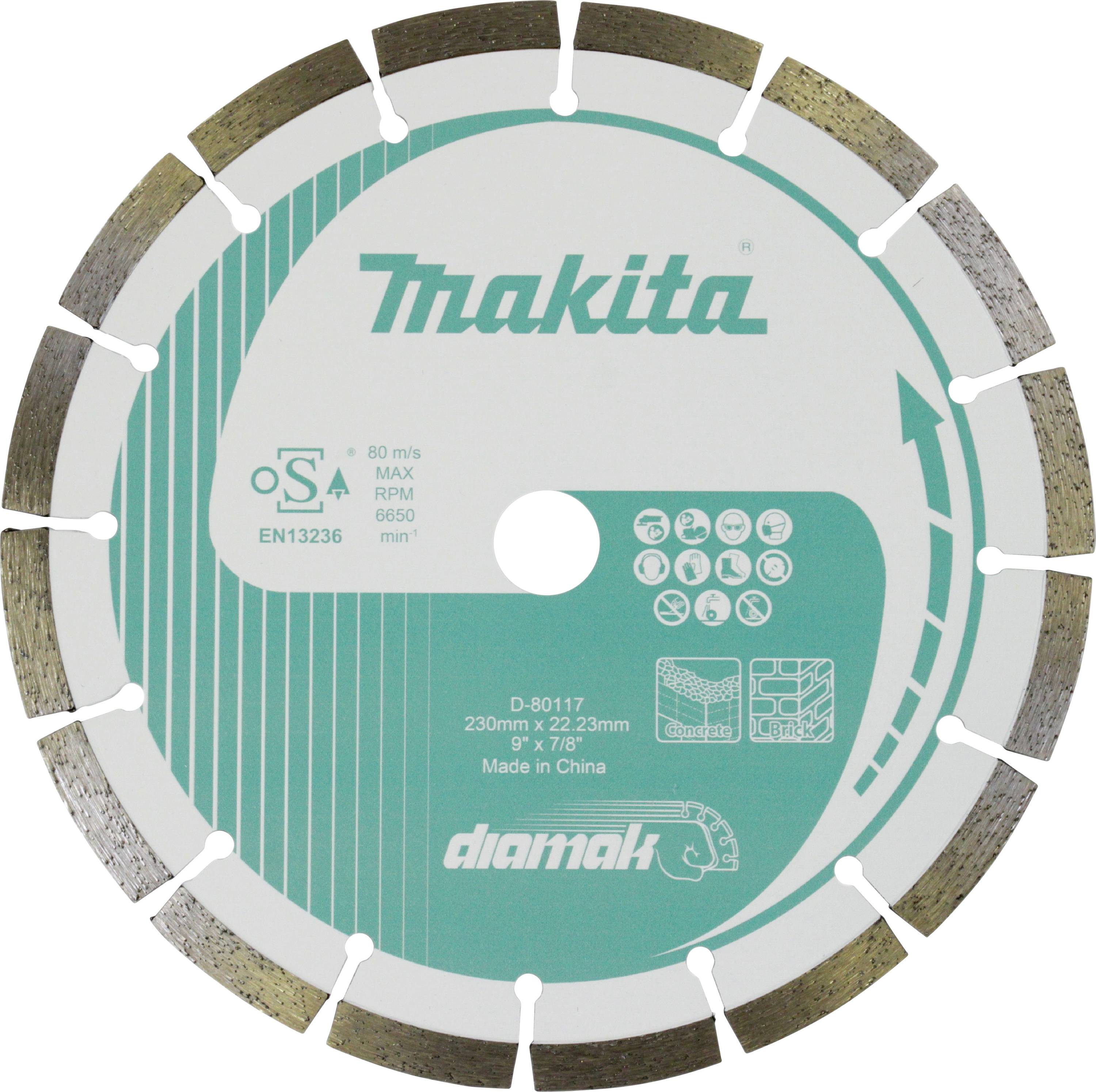 Makita D-80117 Diamanttrennscheibe Durchmesser 230mm Bohrungs-Ø 22.23mm Beton, Ziegel, Kalksandstein 1St.
