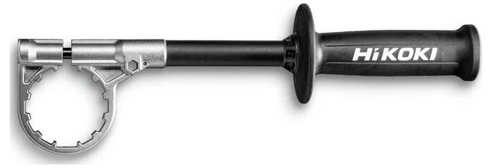 Ein metallisches Handwerkzeug mit einem kreisförmigen Griffende, schwarzem Griff mit der Beschriftung 'HiKoki', das zum Anziehen oder Lösen von Objekten verwendet wird.
