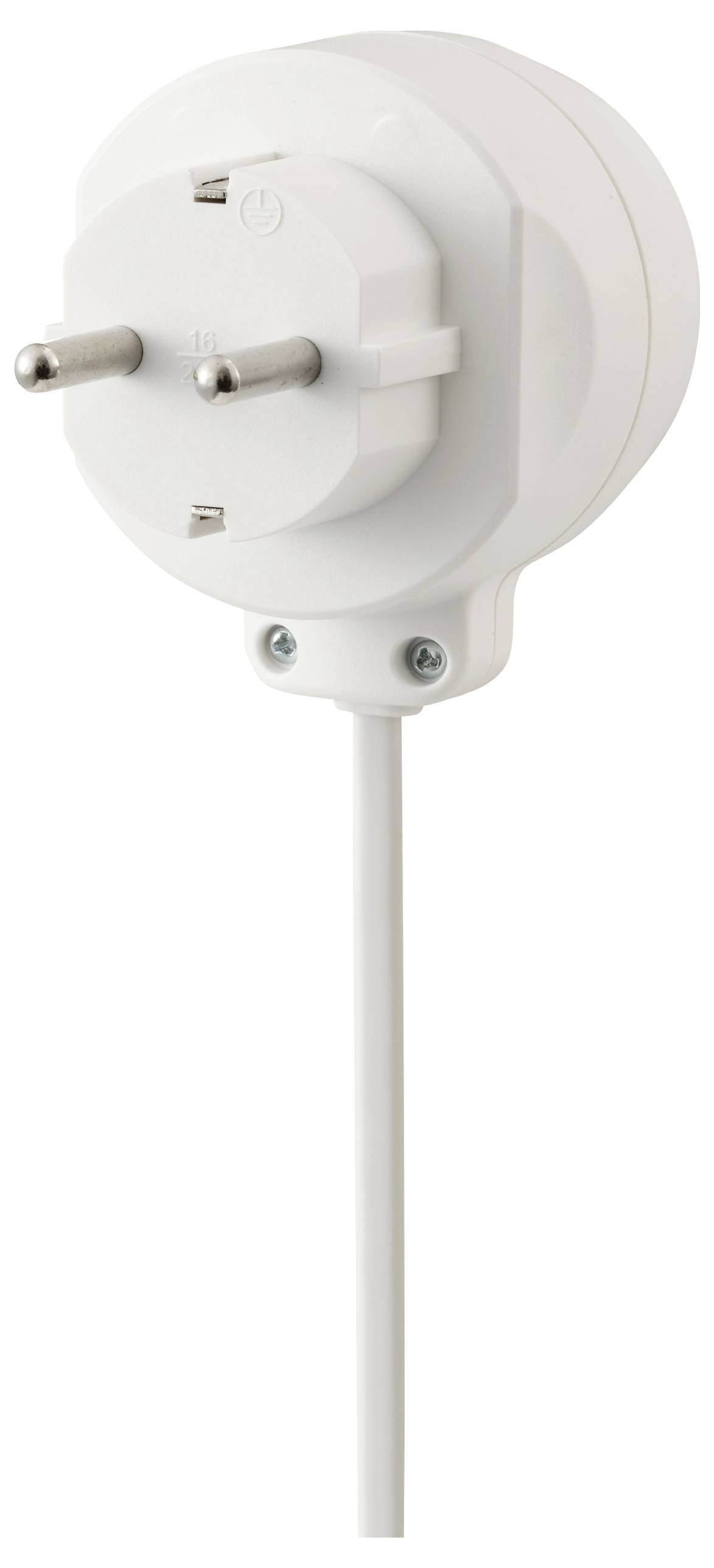 Ein europäischer Rundstecker mit einem Kabel, das unten angeschlossen ist.