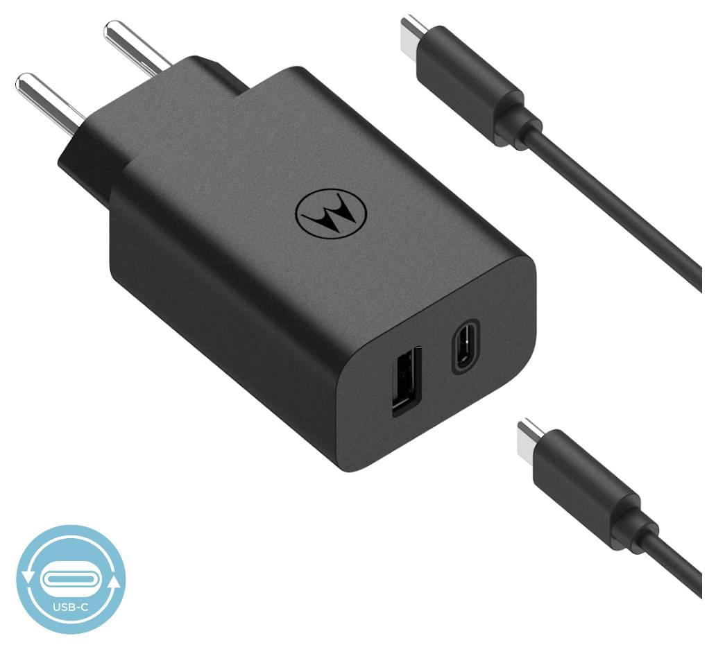 Motorola USB Ladegerät 50W 1x USB-A, 1x USB-C® USB PD, QC 3.0 Schwarz