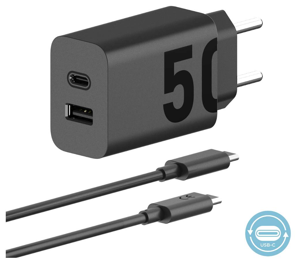 Motorola USB Ladegerät 50W 1x USB-A, 1x USB-C® USB PD, QC 3.0 Schwarz