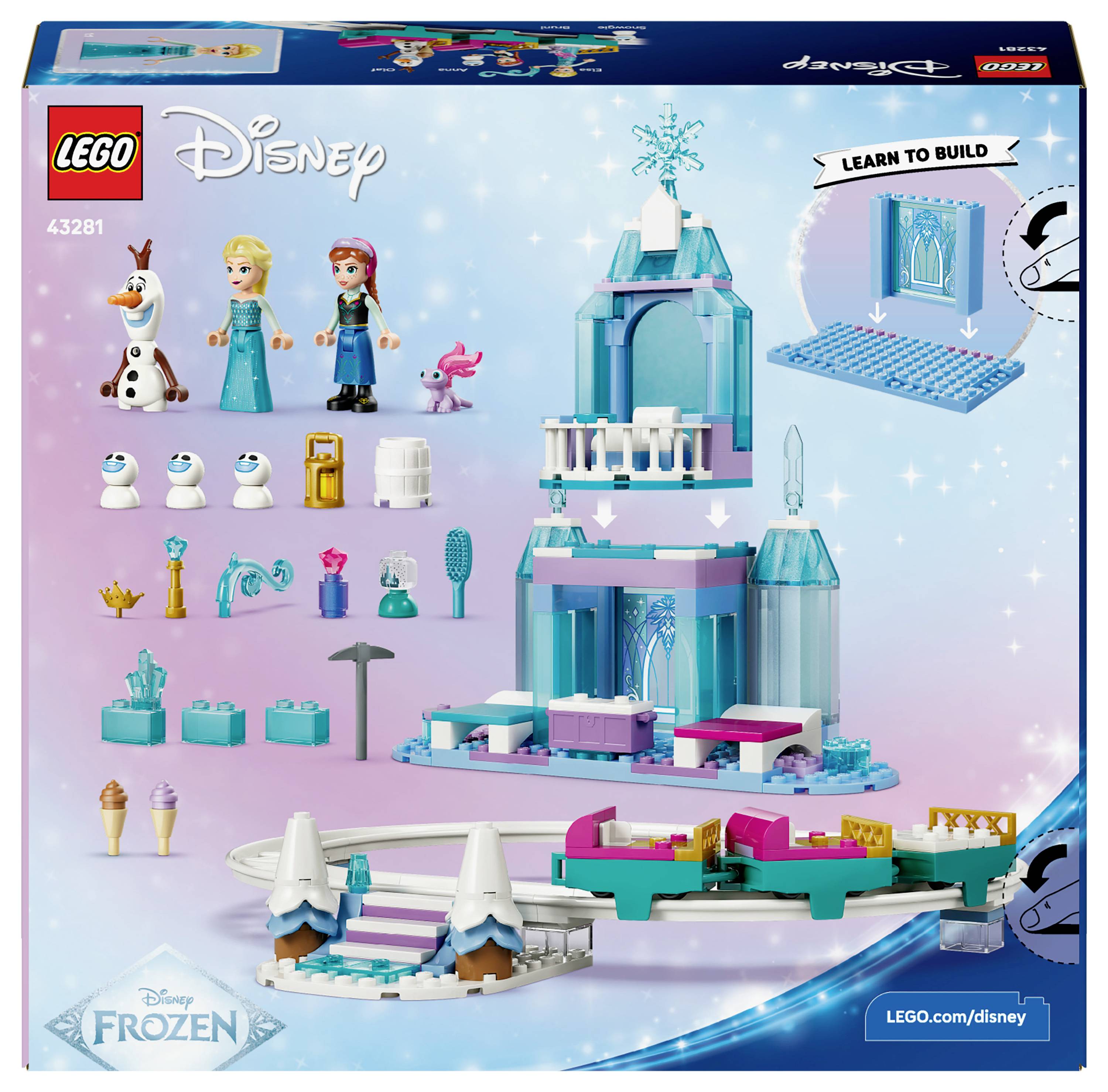 Lego Disney Frozen Set 43281 Schachtel mit Elsa, Anna, Olaf und Teilen zum Bau eines Eisschlosses mit Zubehör. Enthält Bauanleitungen.