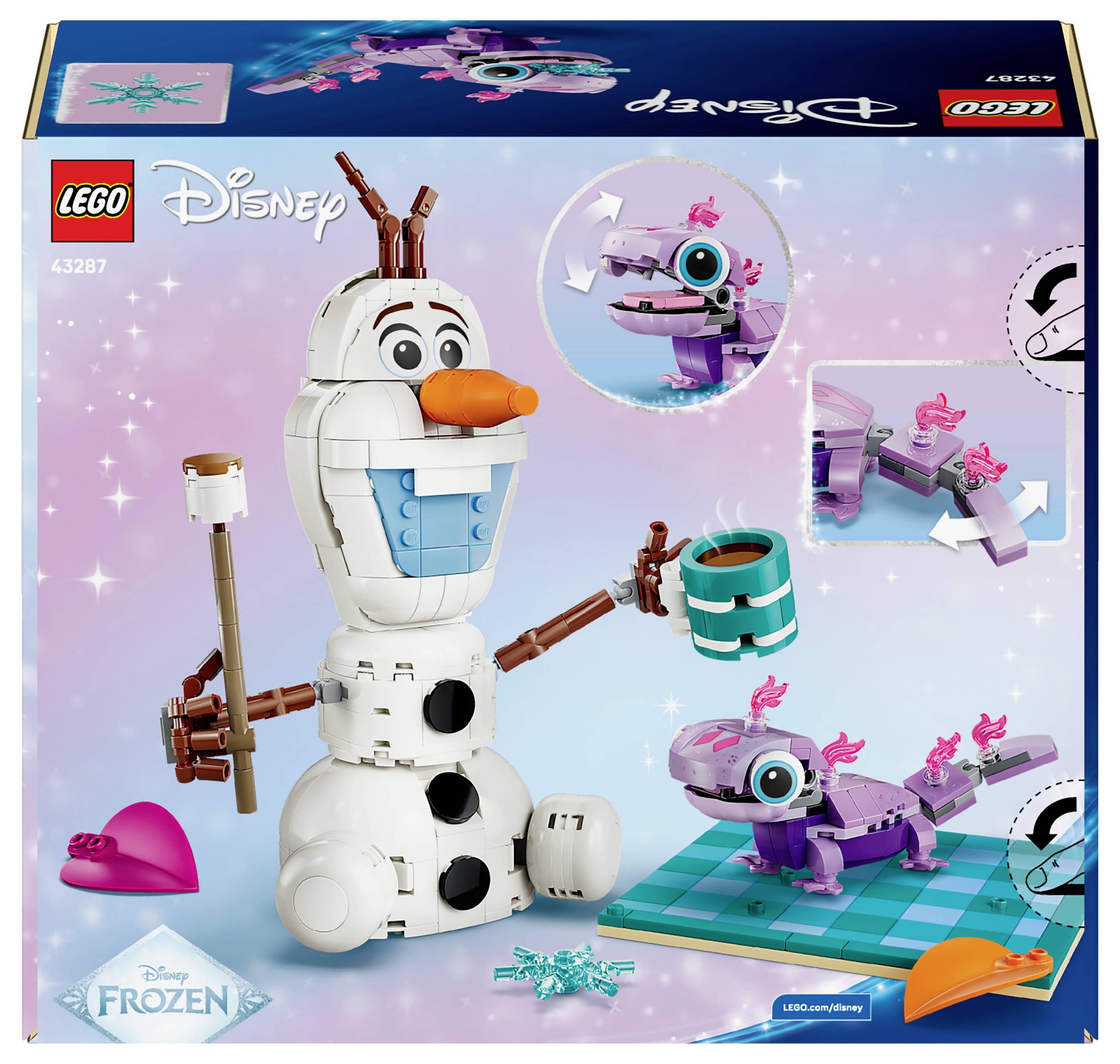 'Lego Disney Frozen' Set-Box mit Olaf und einer Salamander-Figur zum Bauen. Enthält Werkzeuge und Zubehör. Geeignet für Kinder ab 6 Jahren.
