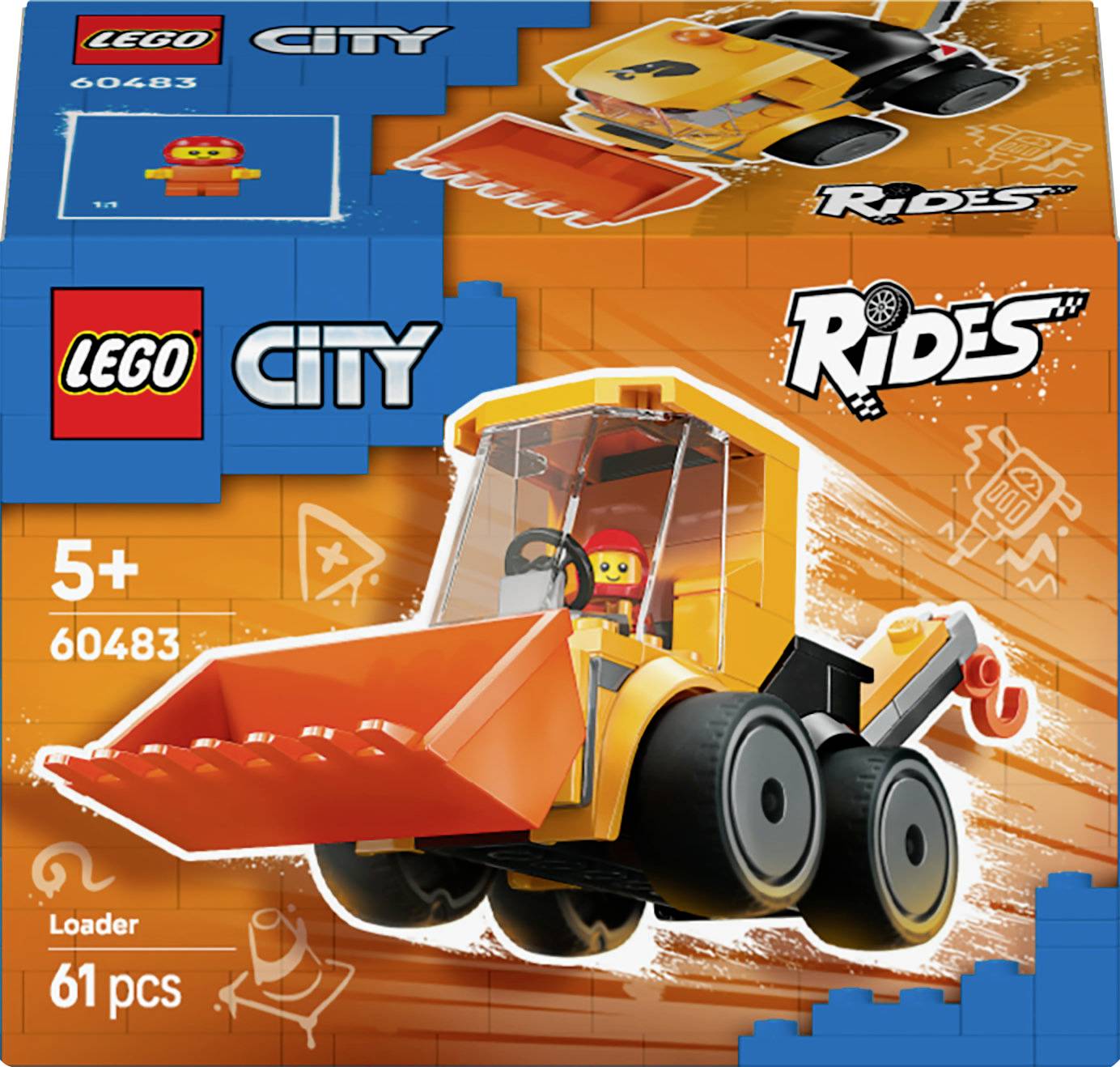 LEGO City Set 60483 Schachtel mit einem Spielzeug-Lader-Modell mit einem Fahrer, gekennzeichnet als 