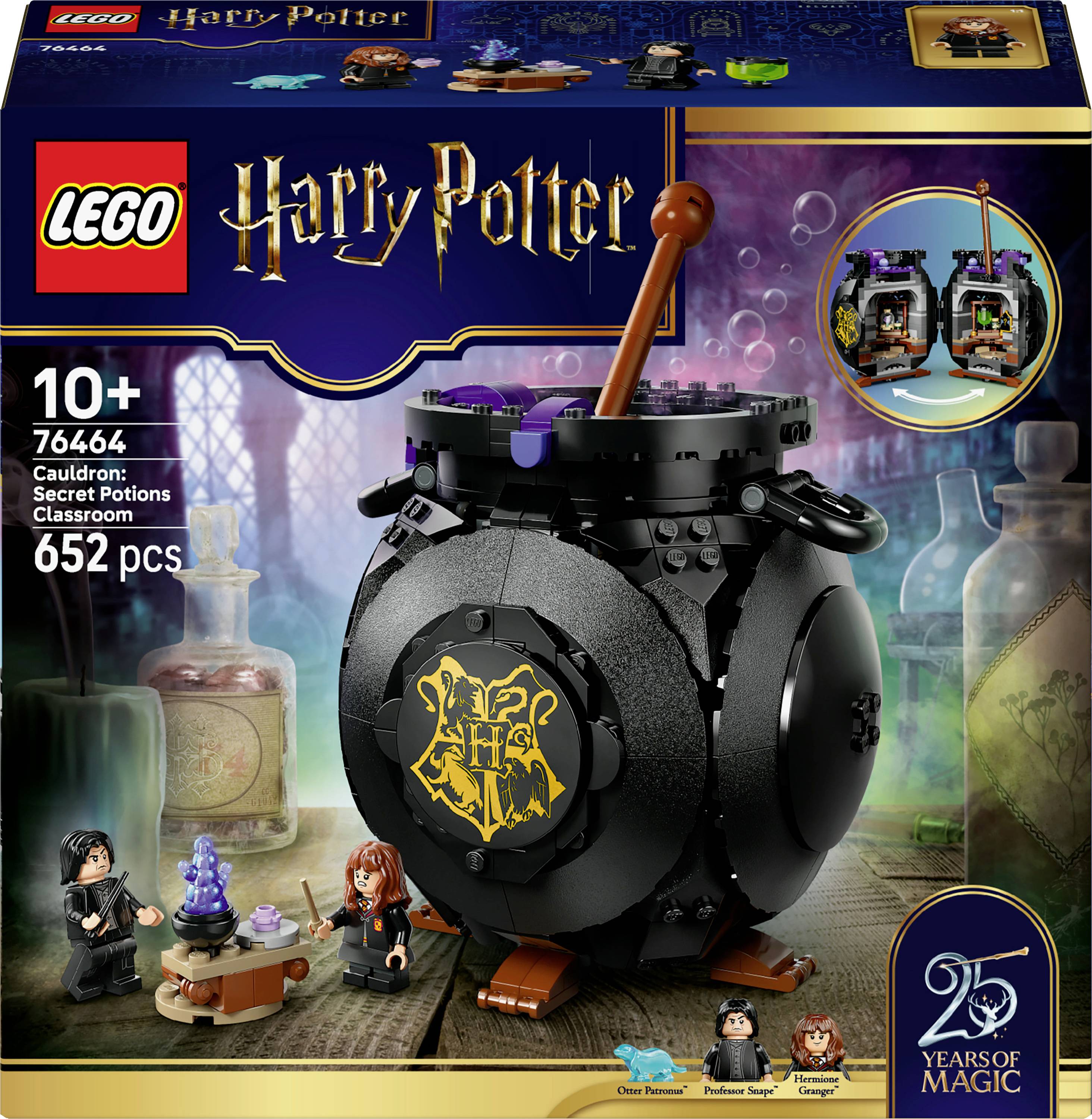 LEGO Harry Potter Set, 652 Teile. Beinhaltet einen Kessel mit 'HS'-Emblem, Zaubertranklabor-Szene und Figuren. Geeignet für Kinder ab 10 Jahren.