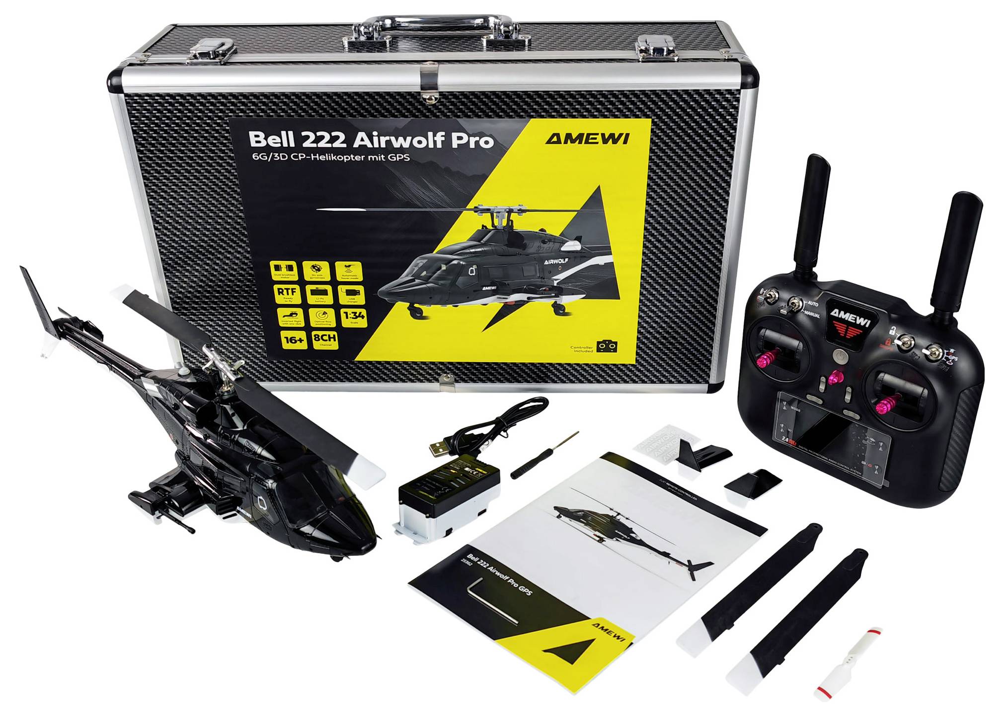 Amewi Bell 222 Airwolf Pro GPS RC Hubschrauber RtF
