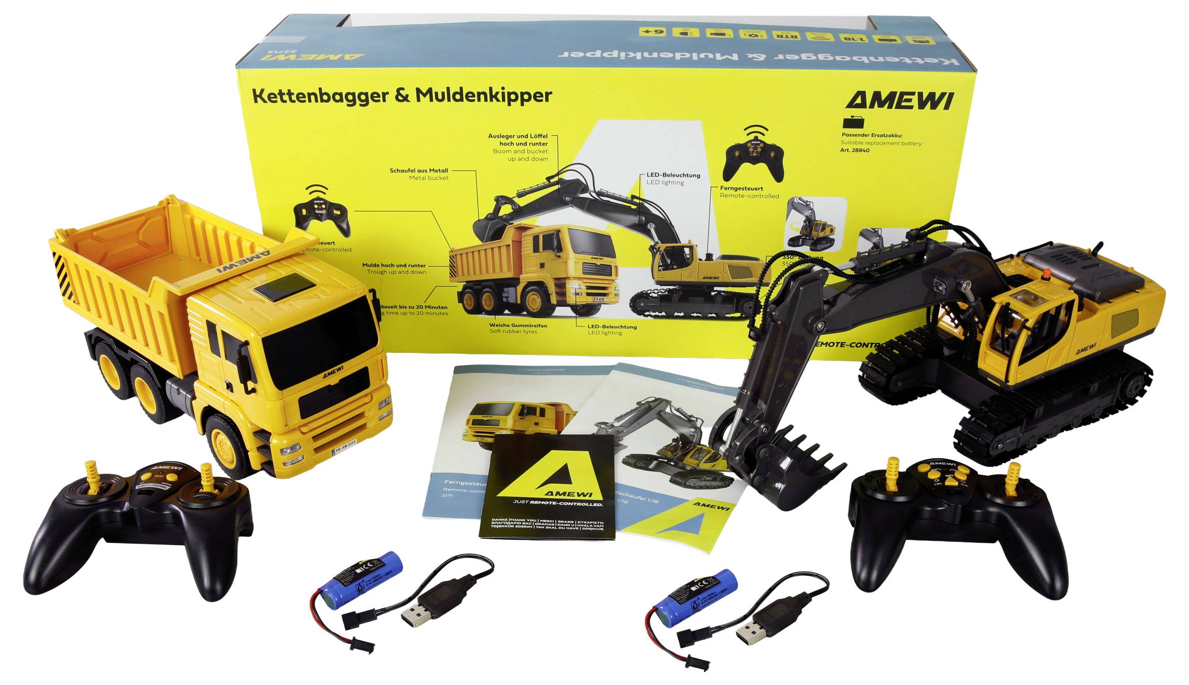 Amewi 1:18 Baufahrzeug Baufahrzeug, LKW mit Lichteffekt, inkl. Akku und Ladekabel