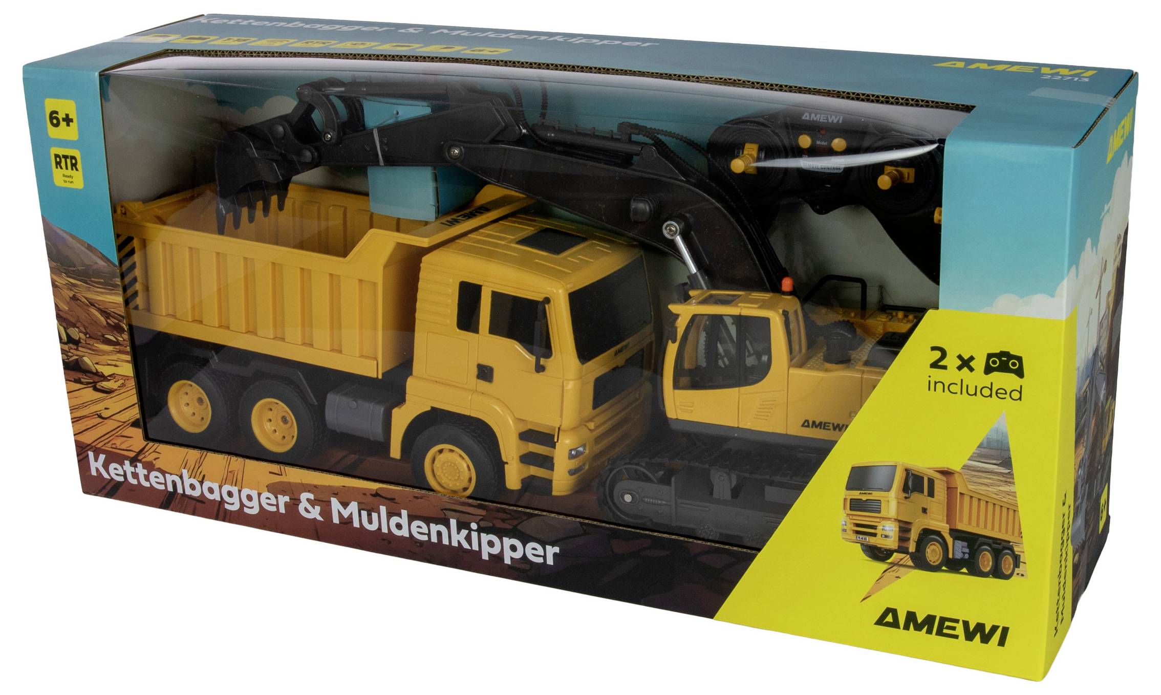 Amewi 1:18 Baufahrzeug Baufahrzeug, LKW mit Lichteffekt, inkl. Akku und Ladekabel