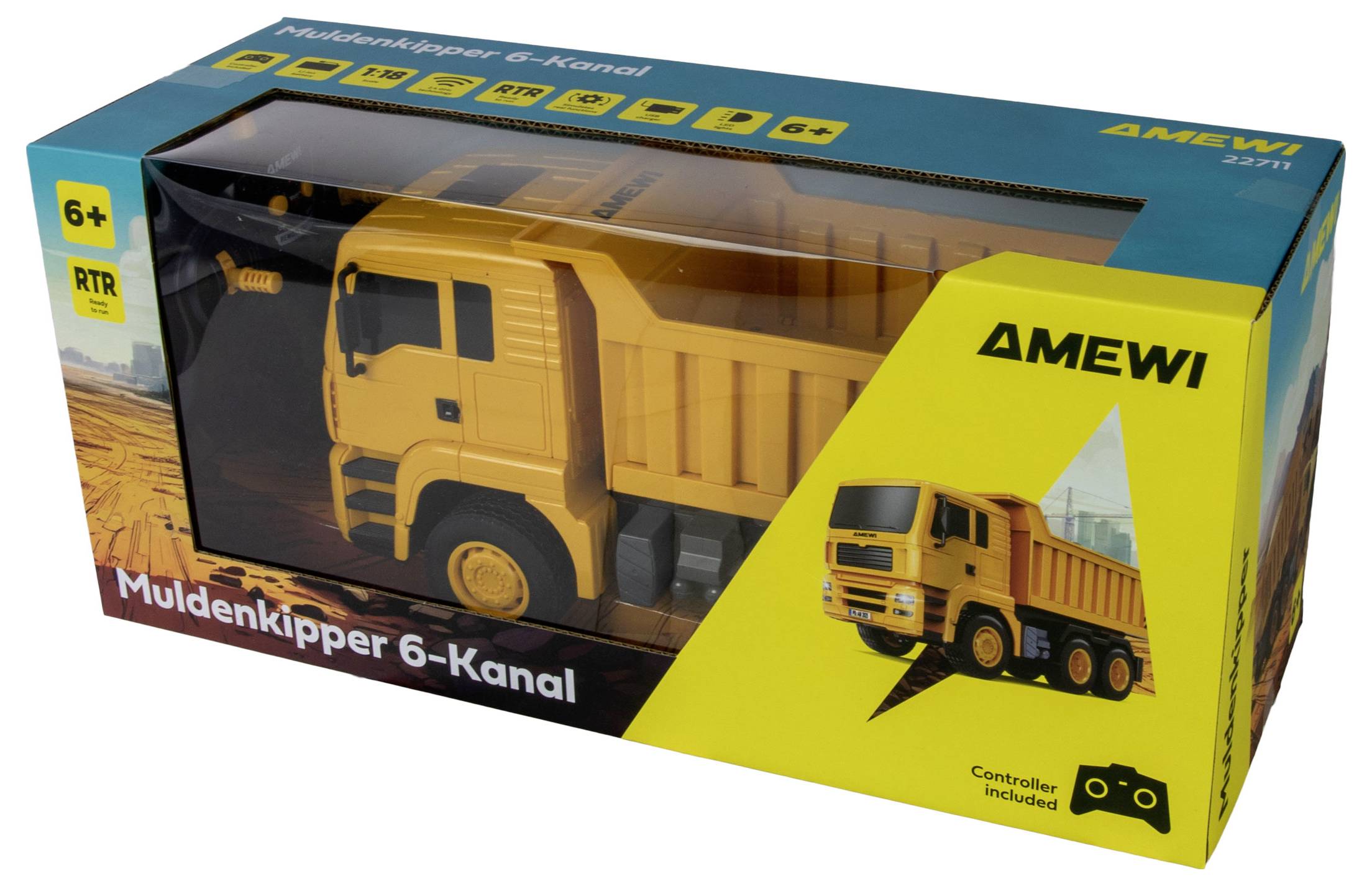 Amewi 1:18 Baufahrzeug Baufahrzeug inkl. Akku und Ladekabel, mit Lichteffekt