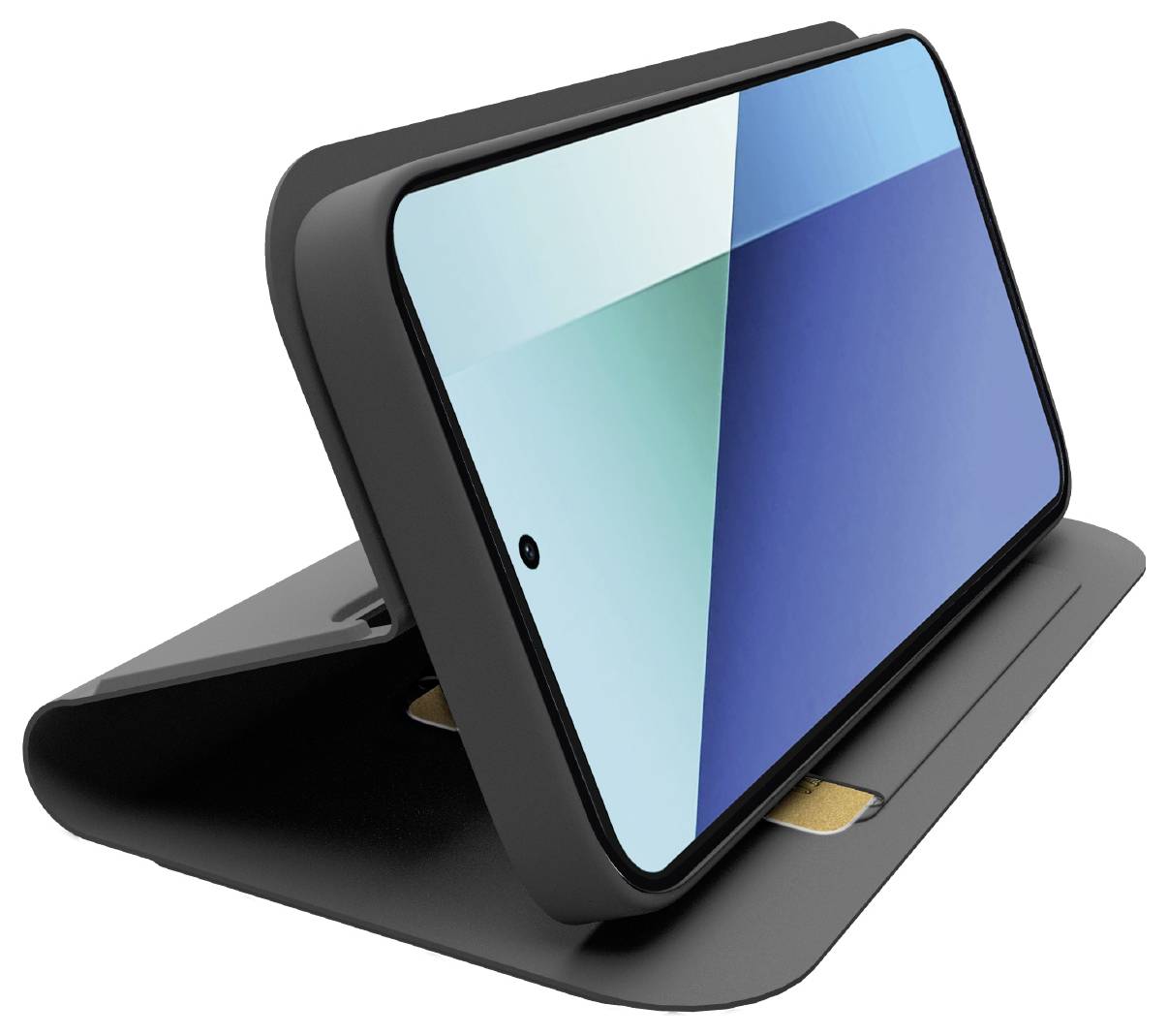 Paket zeigt eine schwarze Schutzhülle für Samsung Galaxy A34 mit schlankem Design und Handybildschirm mit lebendigen Farben. Marke „sbs