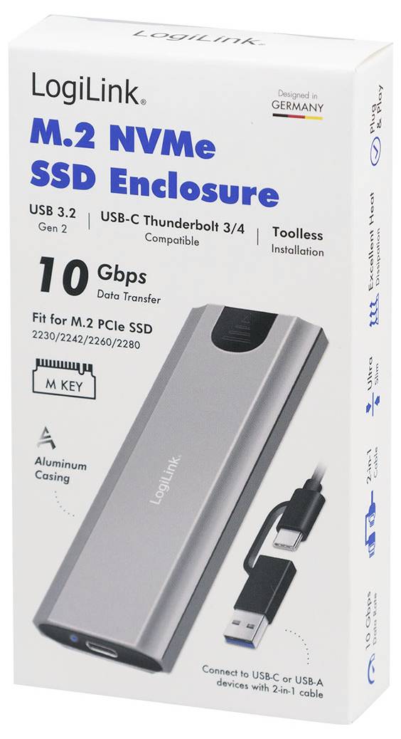 LogiLink UA0439 M.2 SSD-Gehäuse USB-C® (USB 3.2 Gen 2), USB-A (USB 3.2 Gen 2) 10 GBit/s M.2 PCIe NVMe UA0439