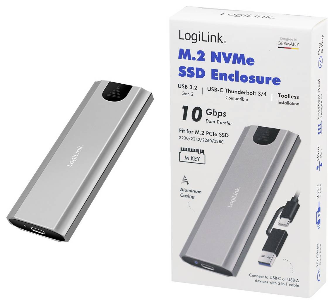 LogiLink UA0439 M.2 SSD-Gehäuse USB-C® (USB 3.2 Gen 2), USB-A (USB 3.2 Gen 2) 10 GBit/s M.2 PCIe NVMe UA0439