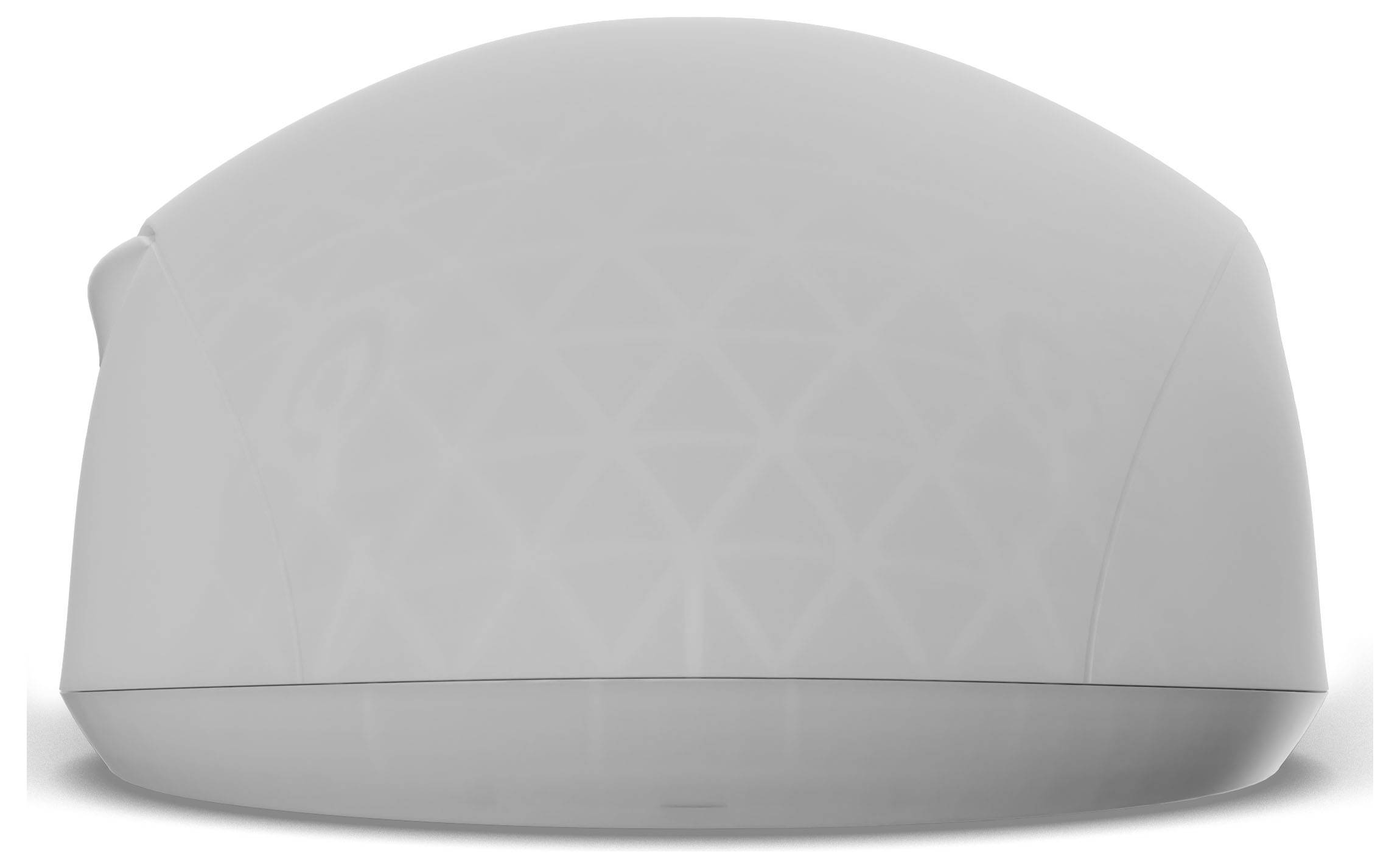 Eine Nahaufnahme eines glatten, kuppelförmigen Objekts mit einem subtilen geometrischen Muster, vor weißem Hintergrund.