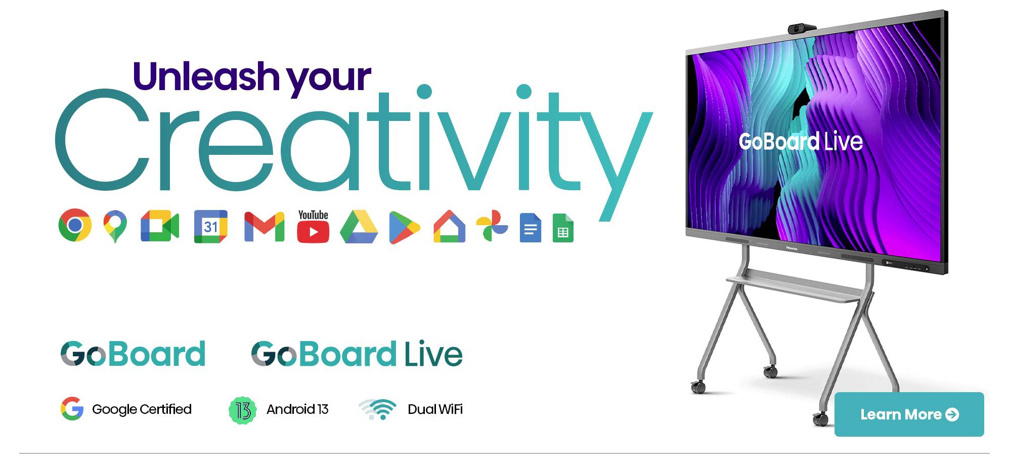 Entfesseln Sie Ihre Kreativität mit GoBoard Live interaktivem Display. Mit Google-Zertifizierung, Android 13 und Dual-WLAN.