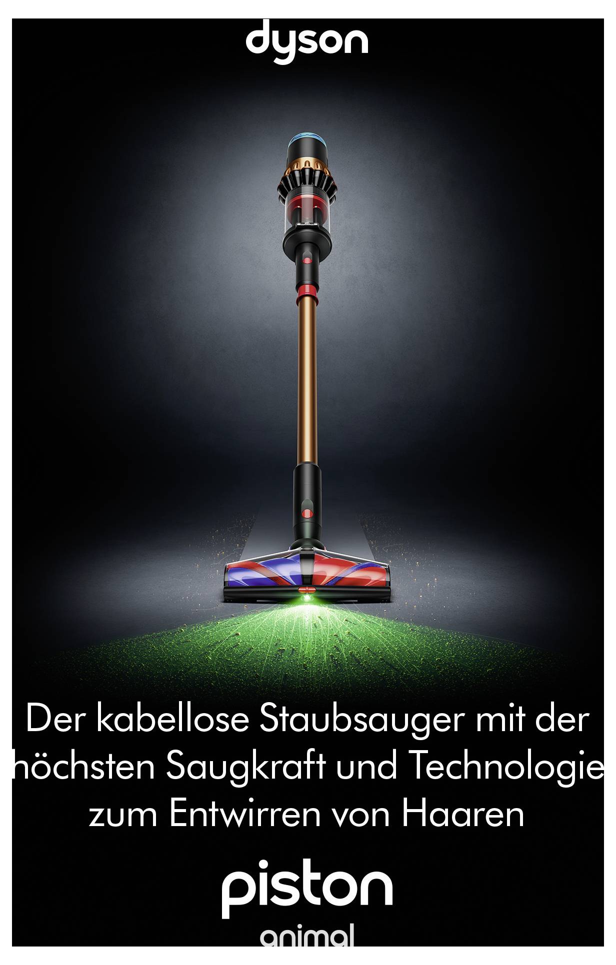 Ein Dyson Akku-Staubsauger mit hoher Saugkraft und Haare-Entwirrungstechnologie.