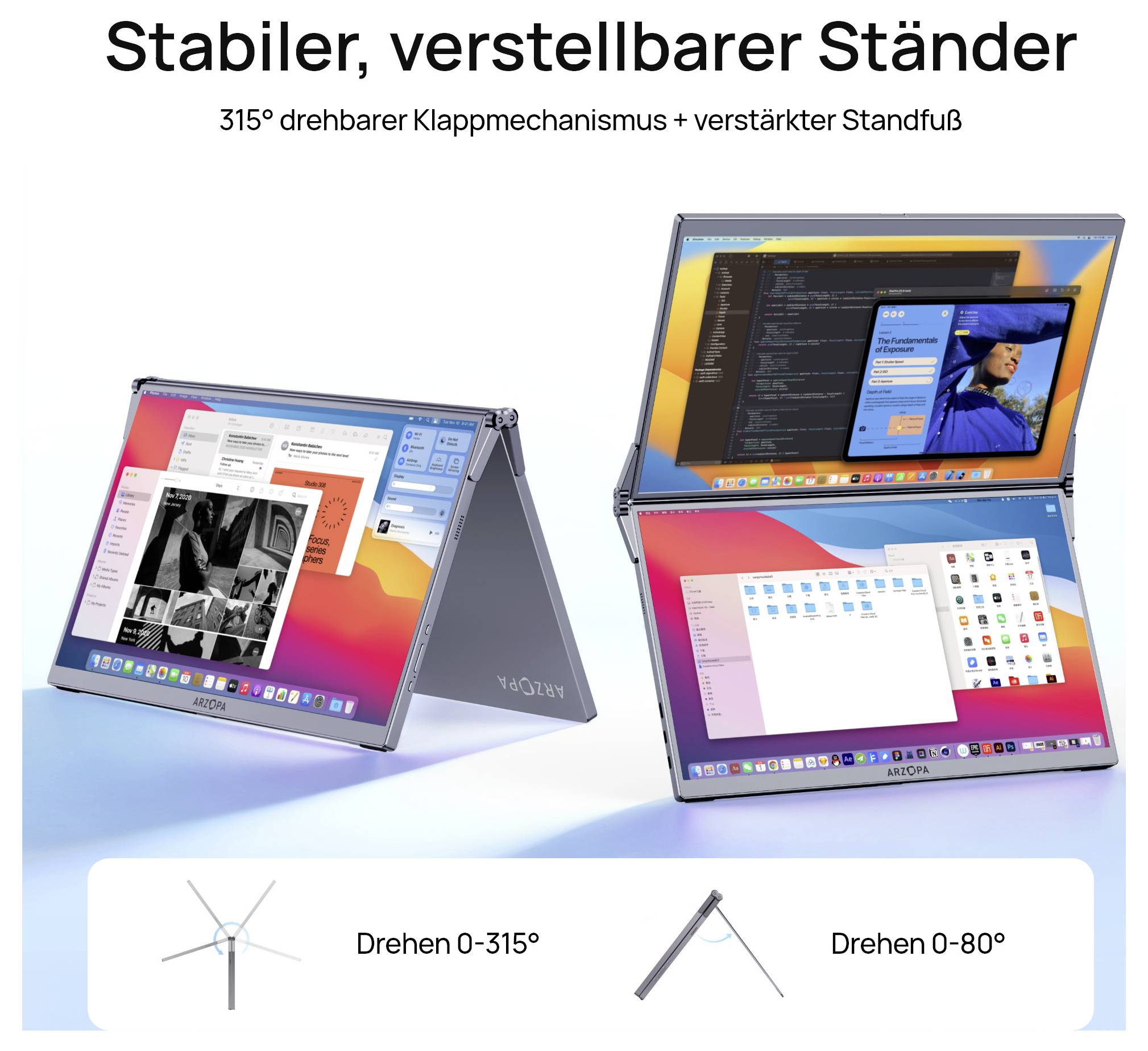 Arzopa E1 Dual Screen Portabler Monitor EEK E (A - G) 39.6cm (15.6 Zoll) 1920 x 1080 Pixel 16:9 25 ms HDMI®, USB-C® (DP Alt Mode)