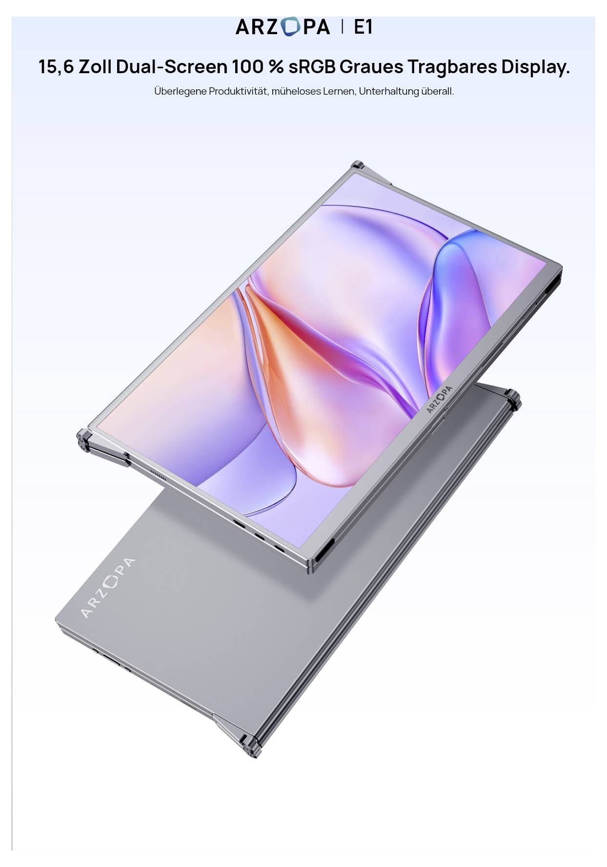 Arzopa E1 Dual Screen Portabler Monitor EEK E (A - G) 39.6cm (15.6 Zoll) 1920 x 1080 Pixel 16:9 25 ms HDMI®, USB-C® (DP Alt Mode)