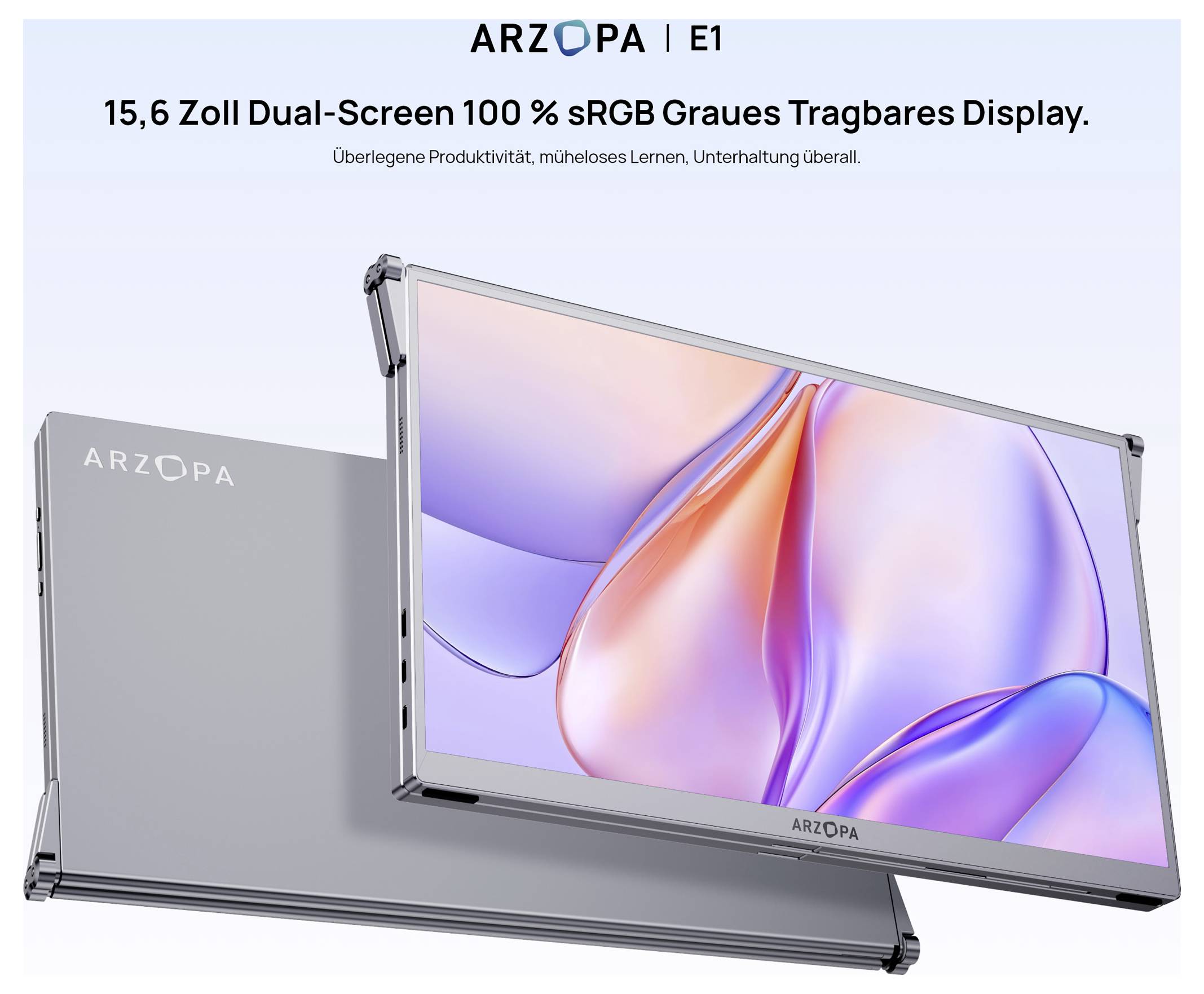 Arzopa E1 Dual Screen Portabler Monitor EEK E (A - G) 39.6cm (15.6 Zoll) 1920 x 1080 Pixel 16:9 25 ms HDMI®, USB-C® (DP Alt Mode)
