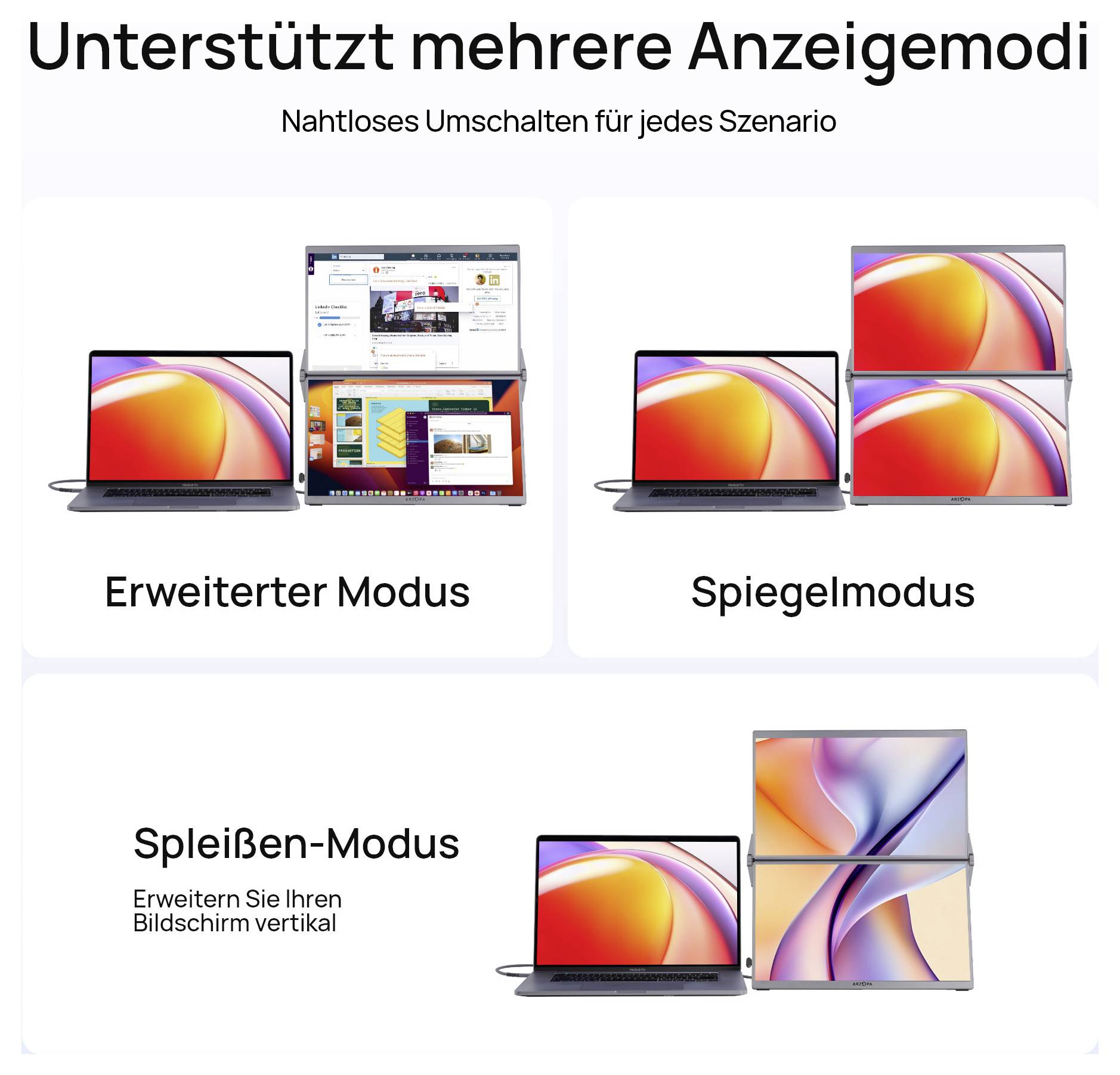 Arzopa E1 Dual Screen Portabler Monitor EEK E (A - G) 39.6cm (15.6 Zoll) 1920 x 1080 Pixel 16:9 25 ms HDMI®, USB-C® (DP Alt Mode)