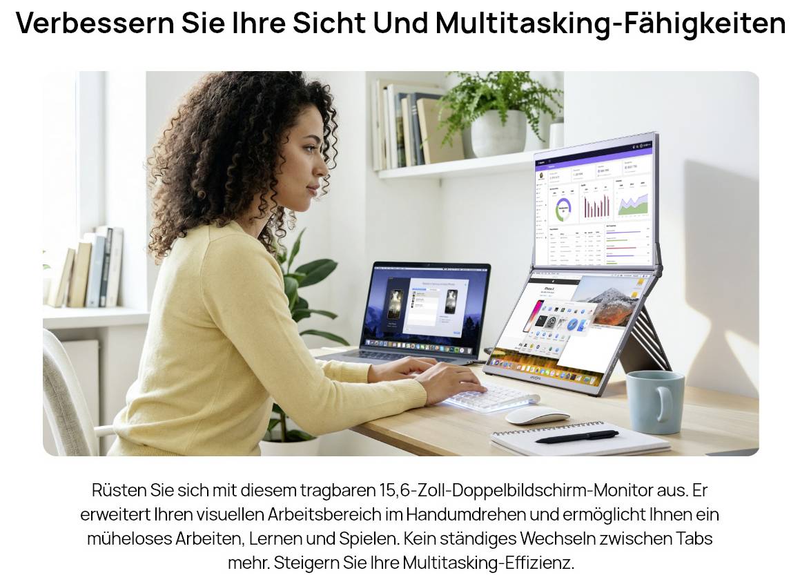 Arzopa E1 Dual Screen Portabler Monitor EEK E (A - G) 39.6cm (15.6 Zoll) 1920 x 1080 Pixel 16:9 25 ms HDMI®, USB-C® (DP Alt Mode)