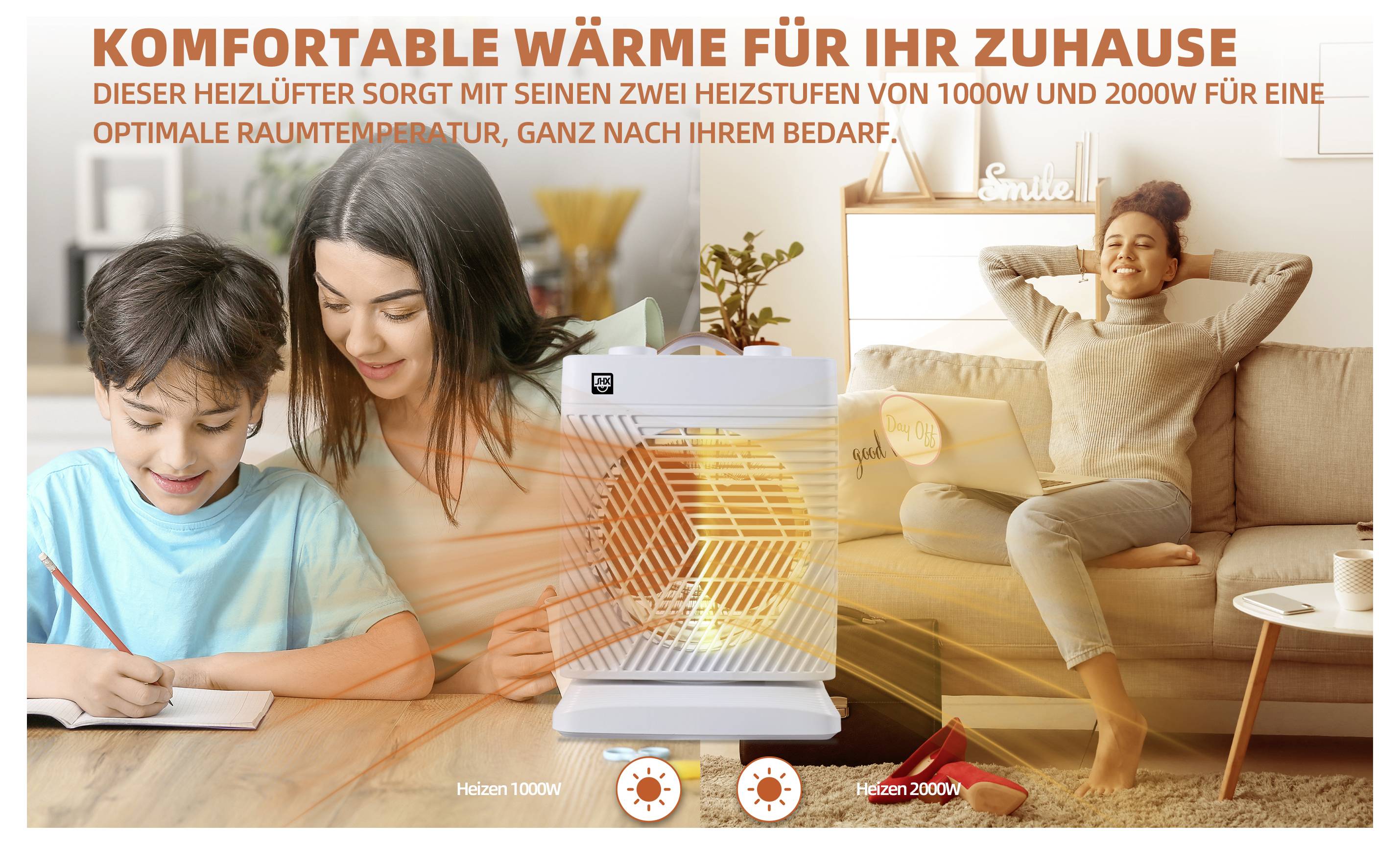 Das Bild bewirbt einen Heizungsofen für „gemütliche Wärme zu Hause