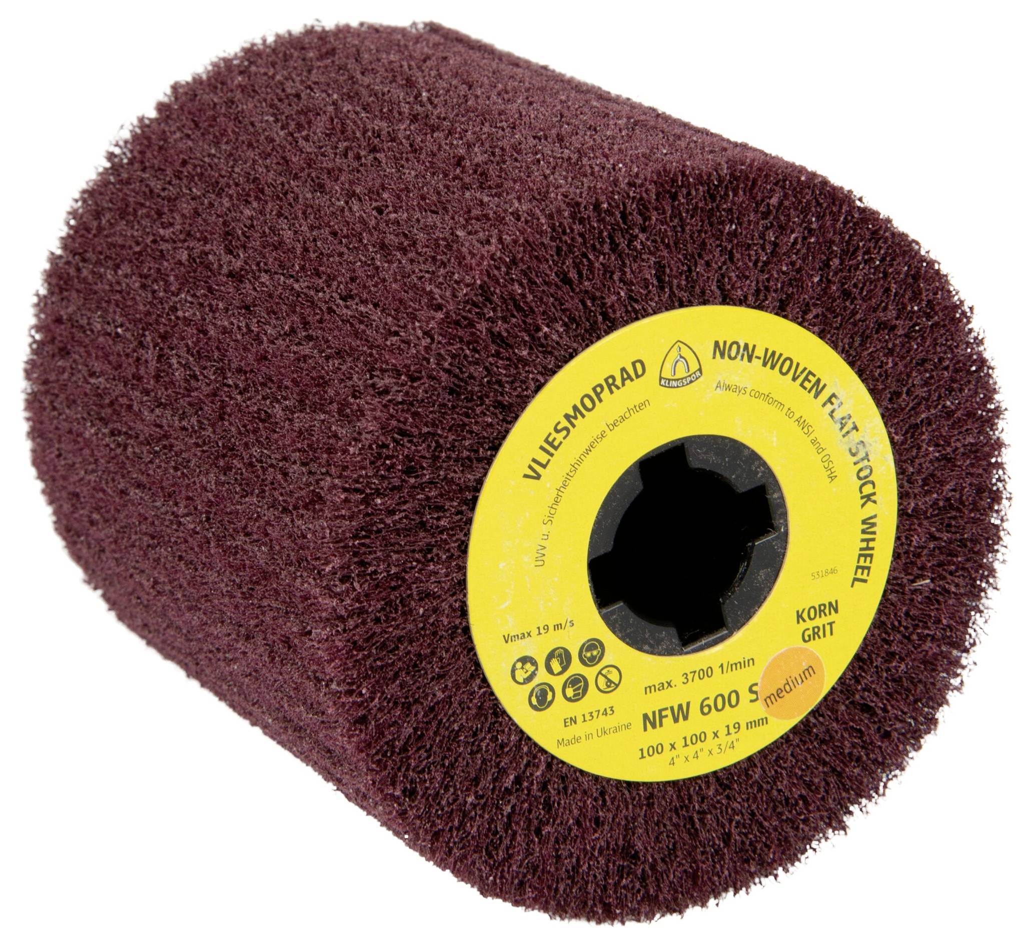 Klingspor 259854 NFW 600 S Vliesräder, 100 x 50 x 19mm Medium Korund 100mm 3St.