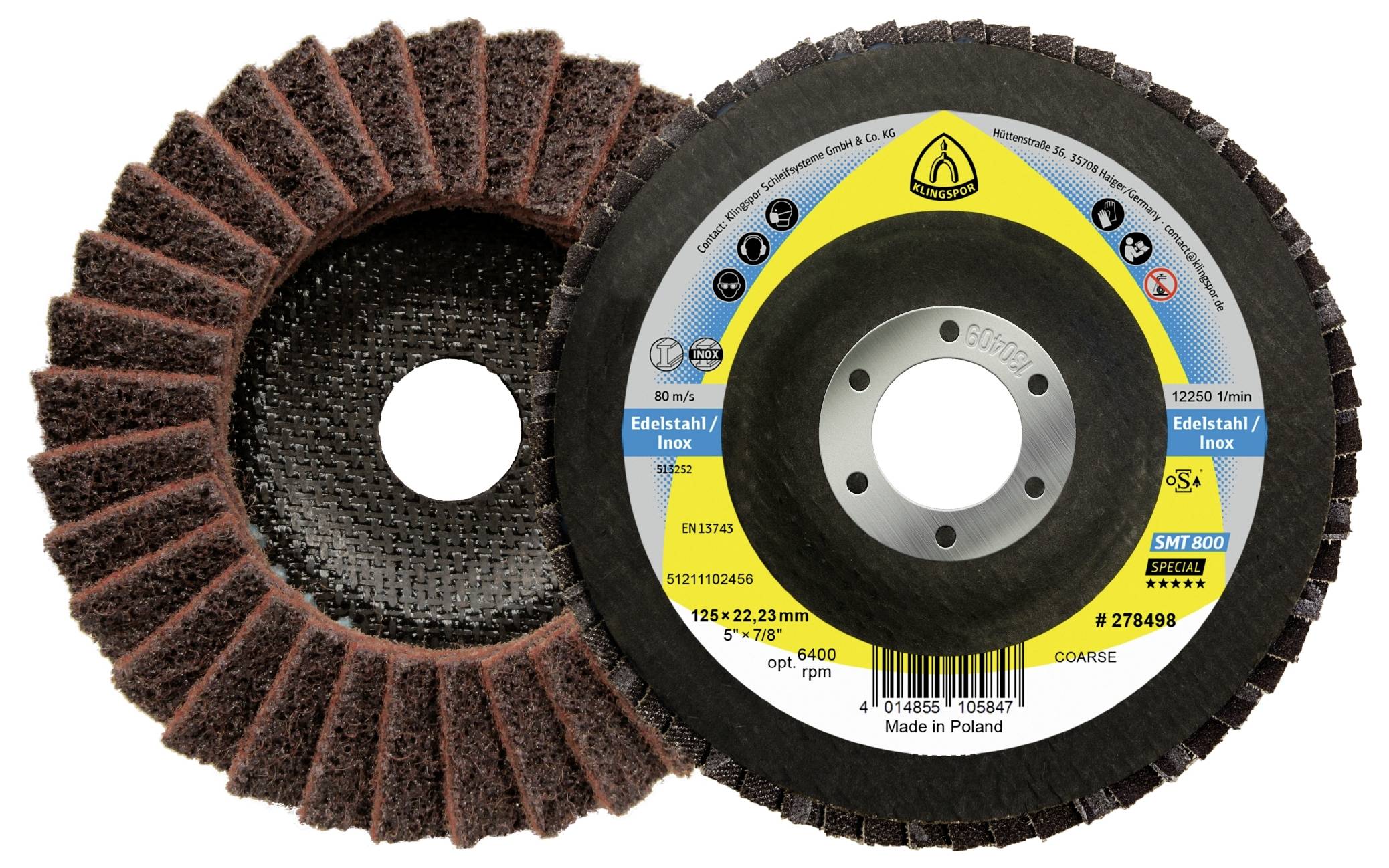 Klingspor 278495 SMT 800 Schleifmopteller Vlies, 115 x 22,23 mm Coarse Korund gewölbt 115 mm 5 St.