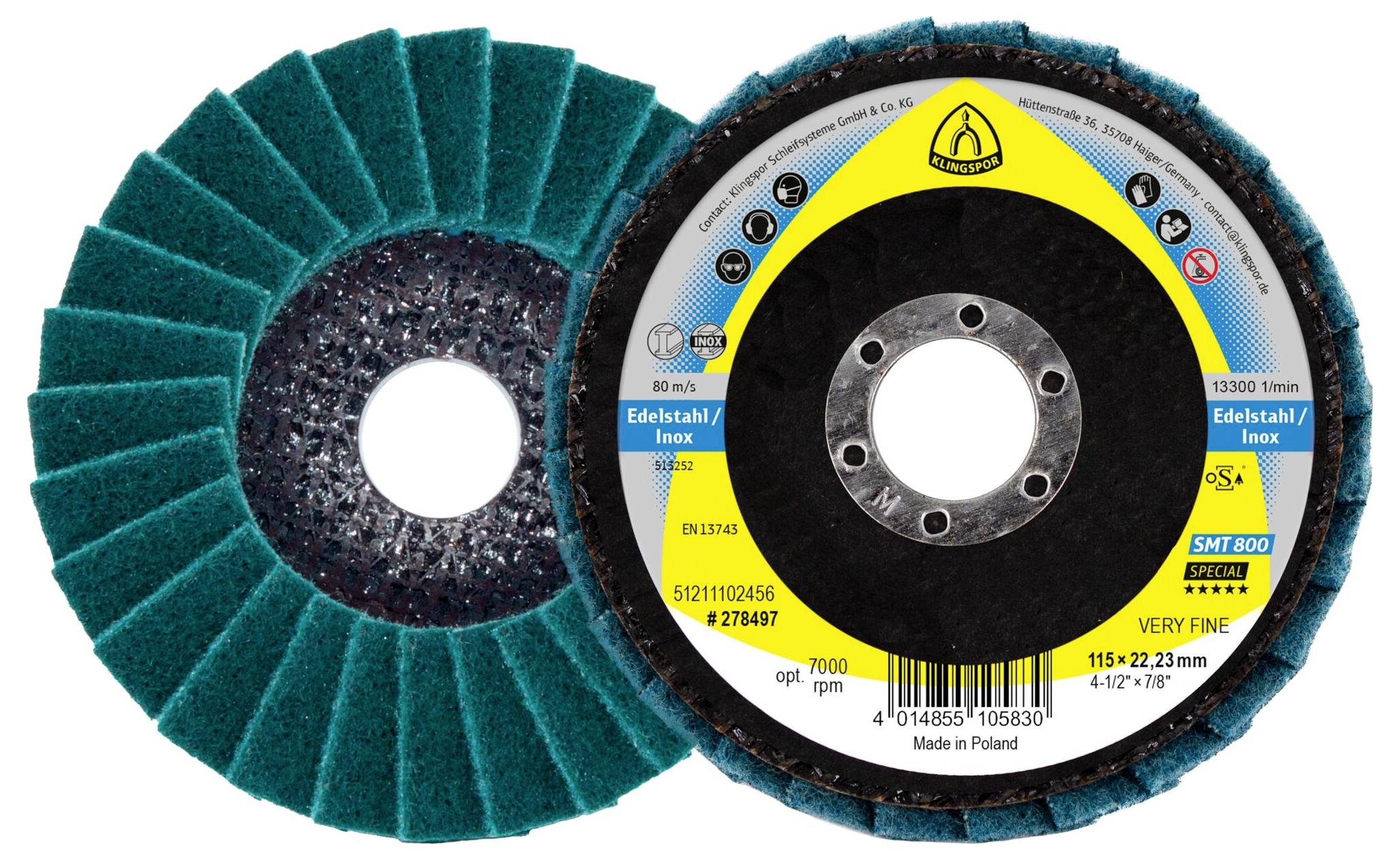 Klingspor 278497 SMT 800 Schleifmopteller Vlies, 115 x 22,23mm Very Fine Korund gewölbt 115mm 5St.