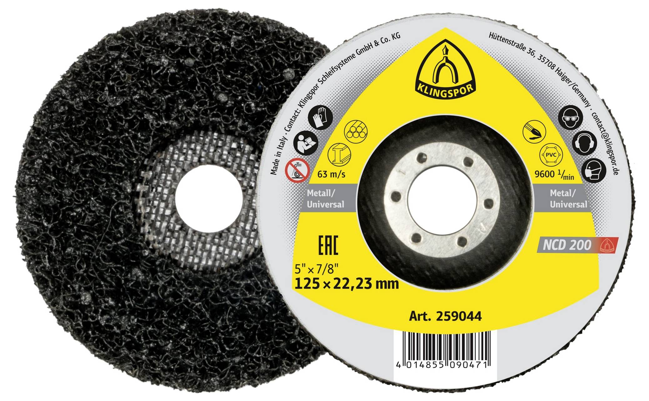 Klingspor 259044 NCD 200 Reinigungsscheibe, 125 x 22,23mm Siliziumkarbid gerade 125mm 5St.