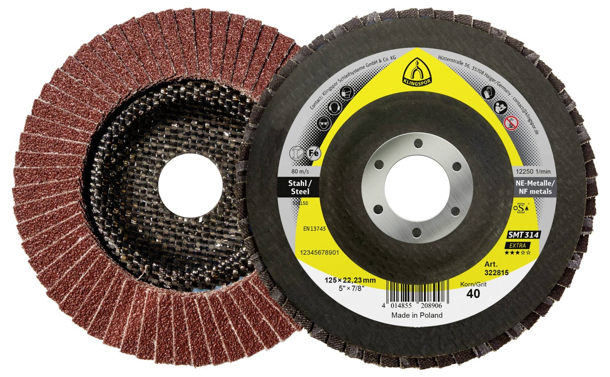 Klingspor 322818 SMT 314 Schleifmopteller, 125 x 22,23mm Korn 80 gewölbt Durchmesser 125mm 10St.