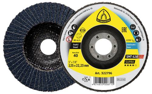 Klingspor 322803 SMT 628 Schleifmopteller, 180 x 22,23 mm Korn 40 gerade Durchmesser 180 mm 10 St.