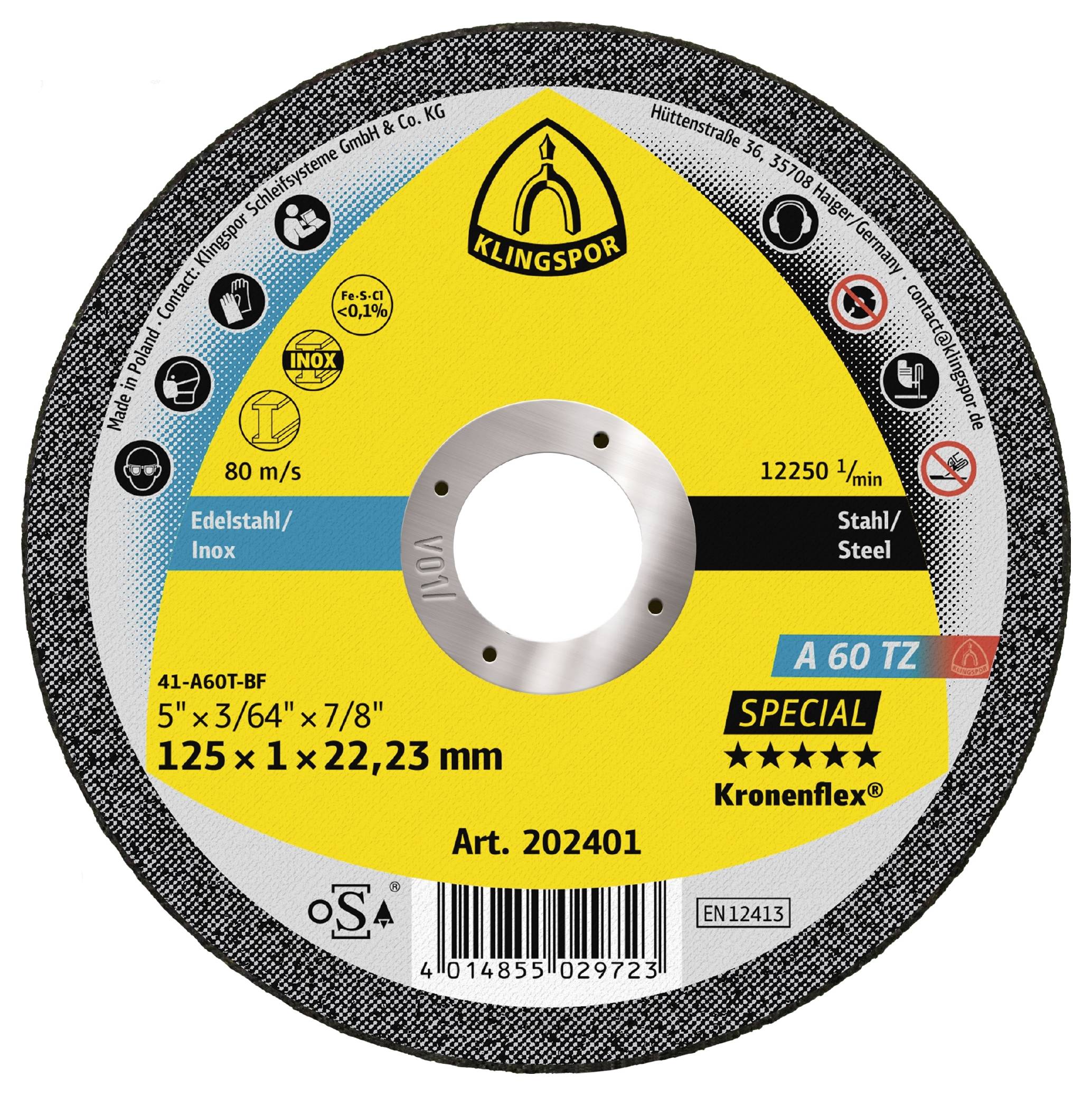 Klingspor A 60 TZ Special 233741 Trennscheibe gekröpft 115mm 25 St. Edelstahl, Stahl