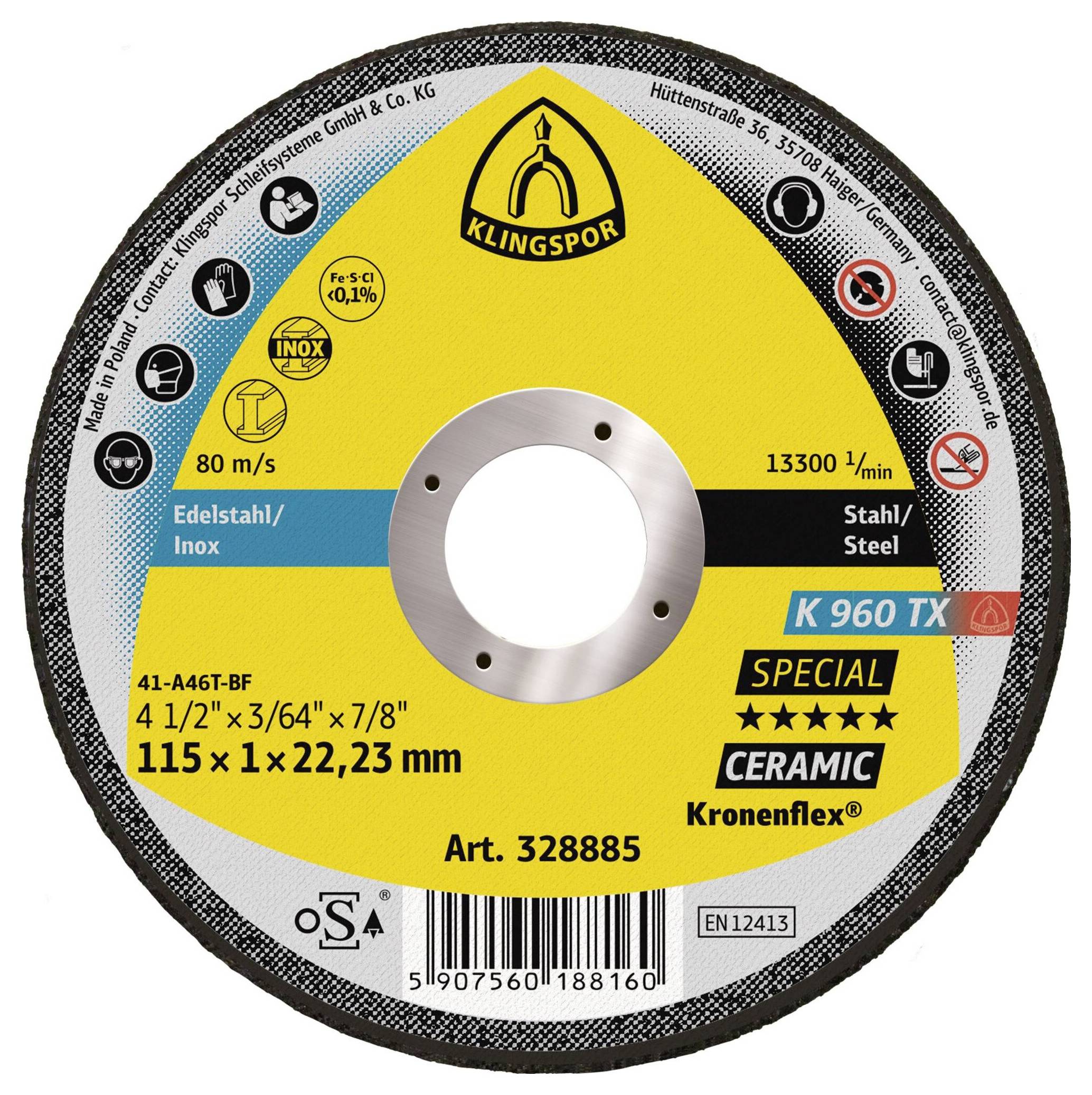 Klingspor K 960 TX Special 328885 Trennscheibe gerade 115mm 25 St. Stahl, Edelstahl, Stahl hochlegiert, Kohlenstoffstahl, Titan