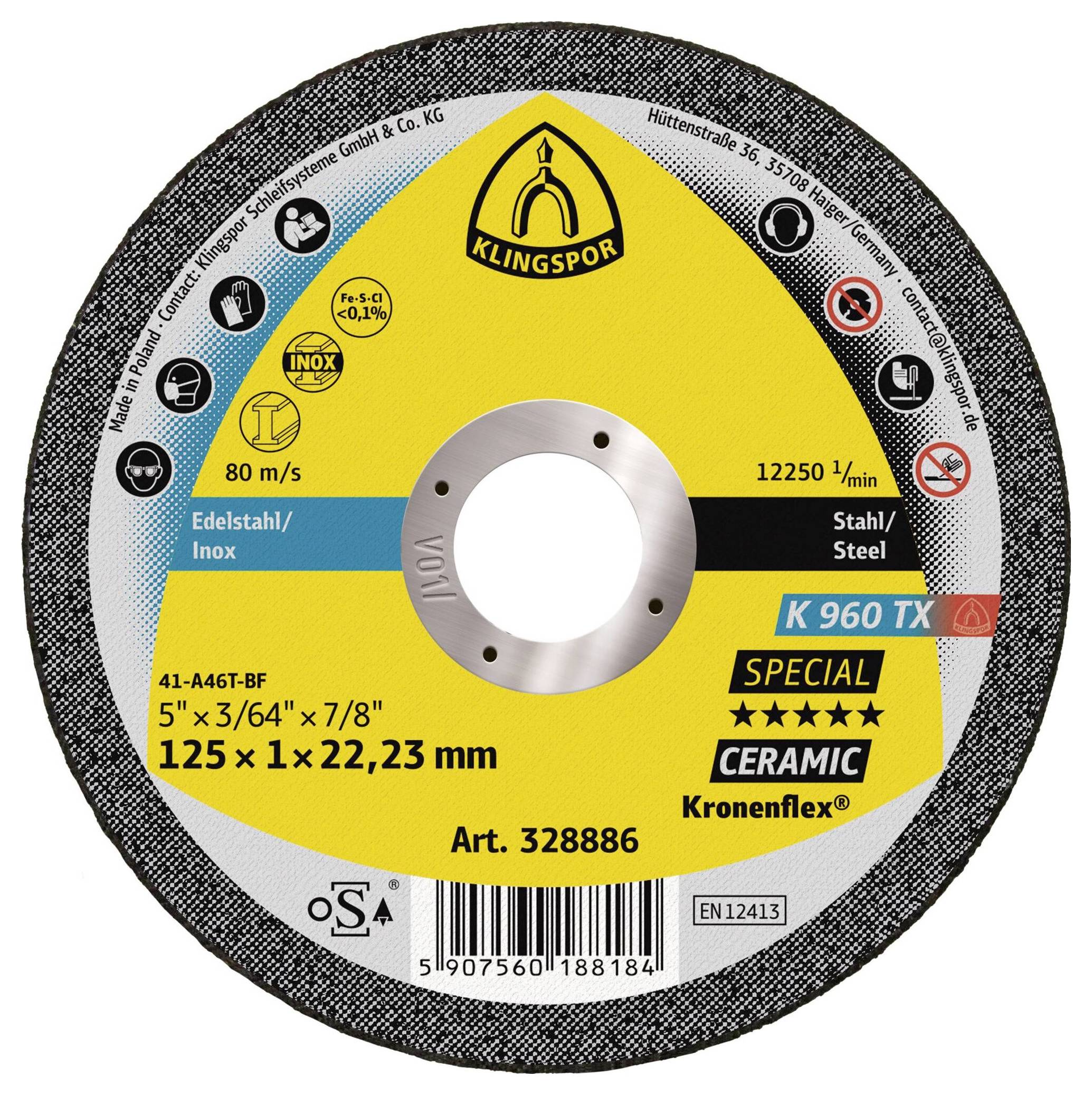 Klingspor K 960 TX Special 328886 Trennscheibe gerade 125mm 25 St. Stahl, Edelstahl, Stahl hochlegiert, Kohlenstoffstahl, Titan