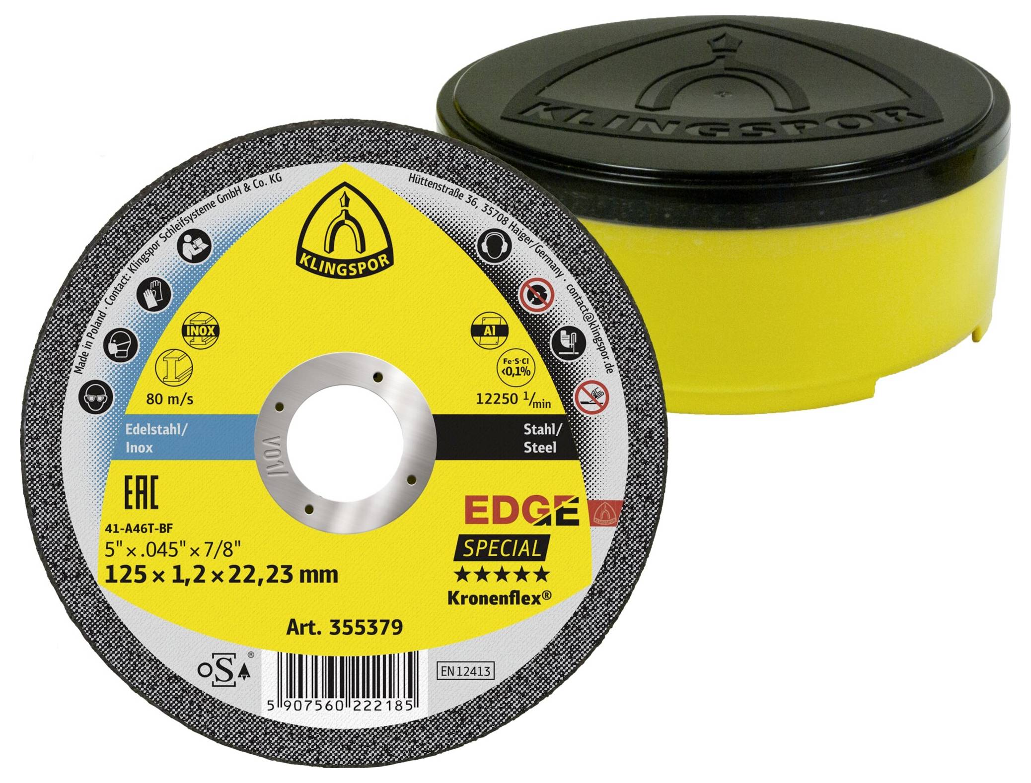 Klingspor EDGE Special 355380 Trennscheibe gerade 115mm 25 St. Edelstahl, Stahl, Aluminium