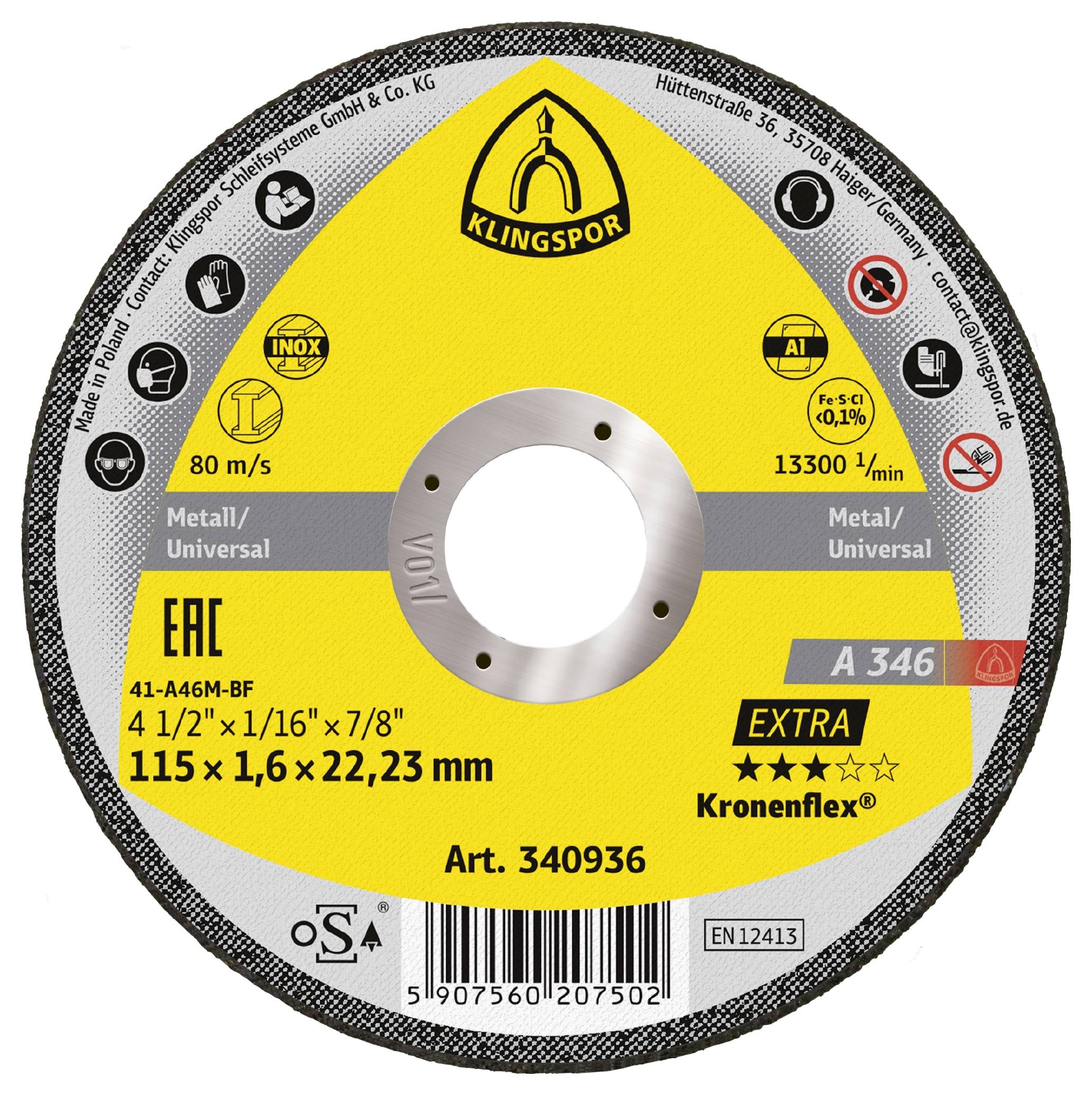 Klingspor A 346 Extra 340936 Trennscheibe gerade 115mm 25 St. Edelstahl, Stahl