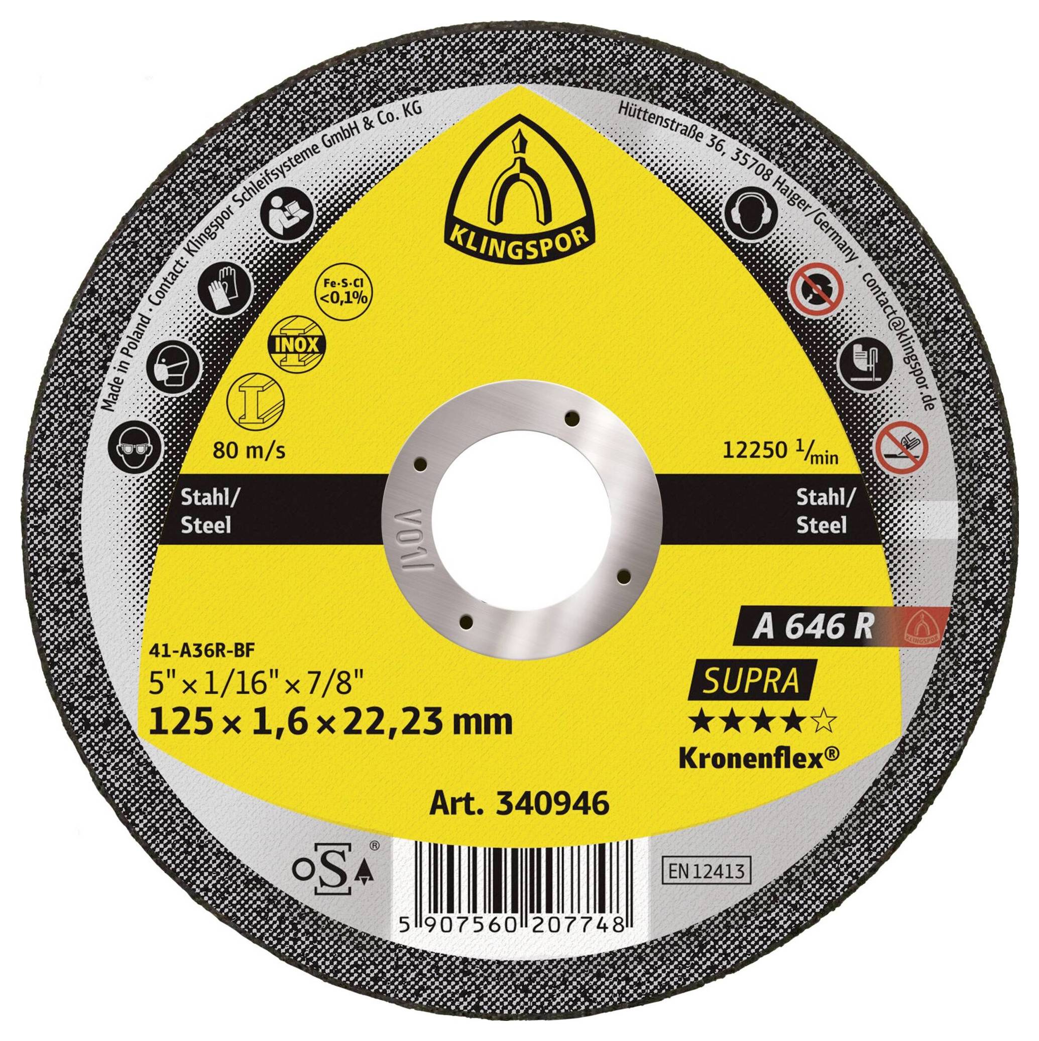 Klingspor A 646 R Supra 340947 Trennscheibe gerade 115mm 25 St. Stahl