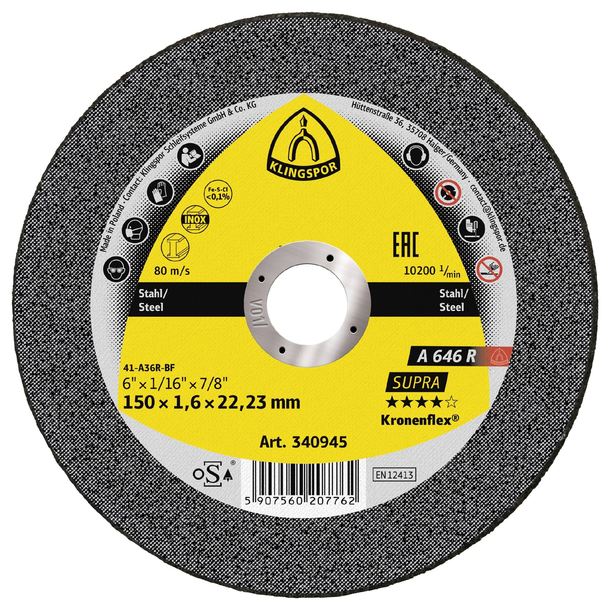 Klingspor A 646 R Supra 340945 Trennscheibe gerade 150mm 25 St. Stahl