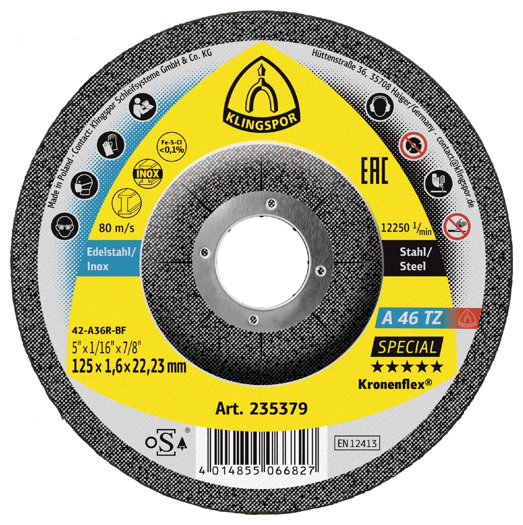 Klingspor A 46 TZ Special 235379 Trennscheibe gekröpft 125mm 25 St. Edelstahl, Stahl